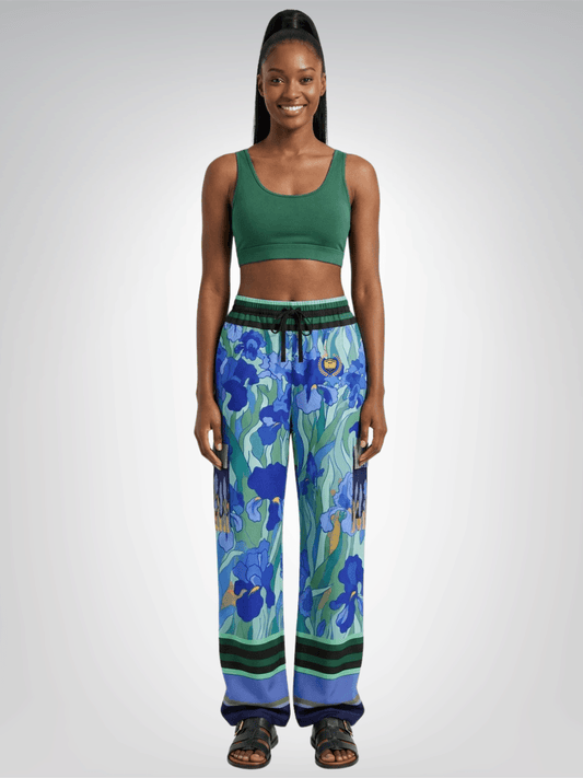 Blue Iris Fields Floral Pring Cargo Pants - Van Gogh