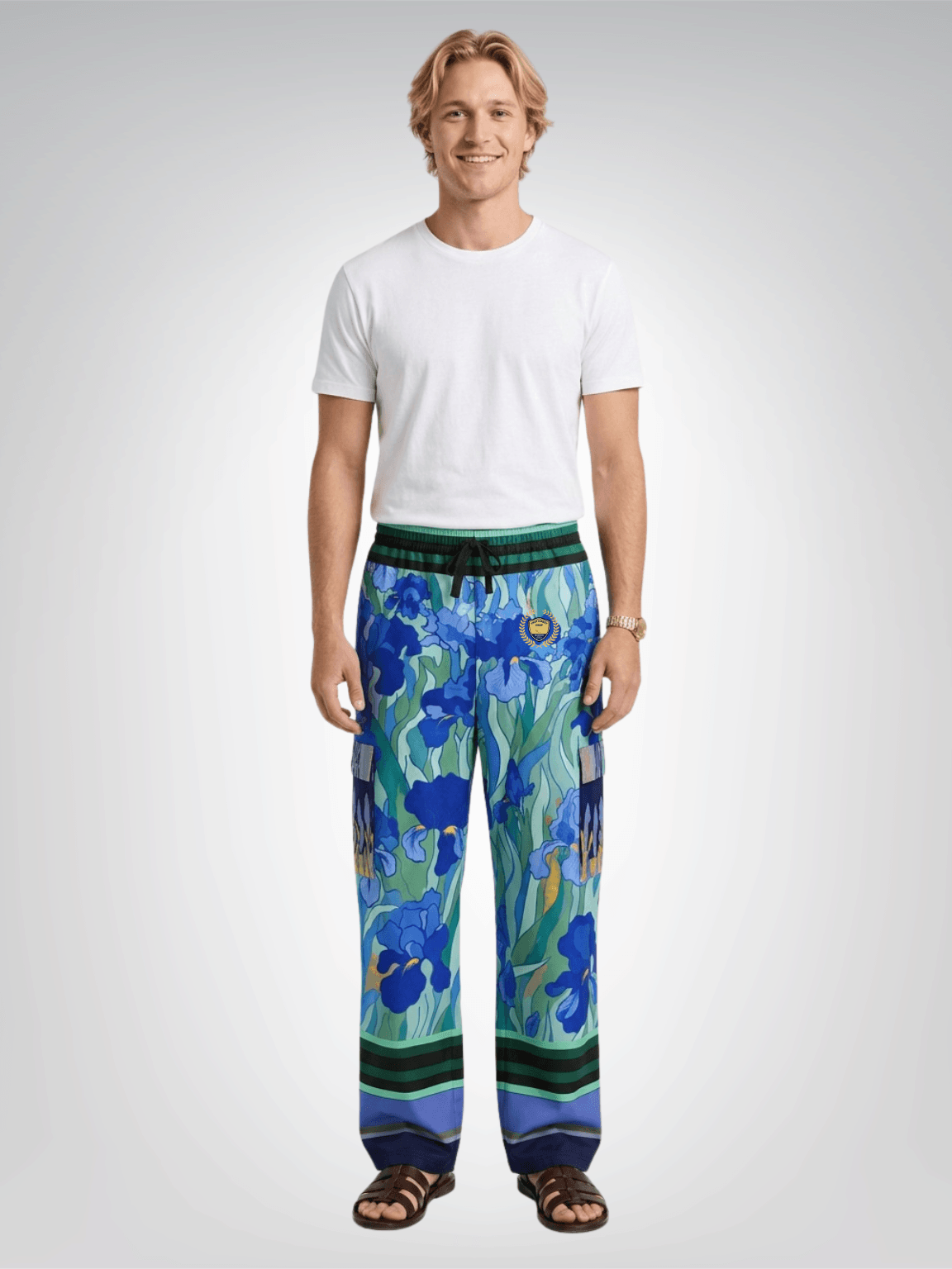 Blue Iris Fields Floral Pring Cargo Pants - Van Gogh