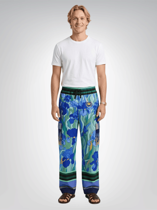 Blue Iris Fields Floral Pring Cargo Pants - Van Gogh