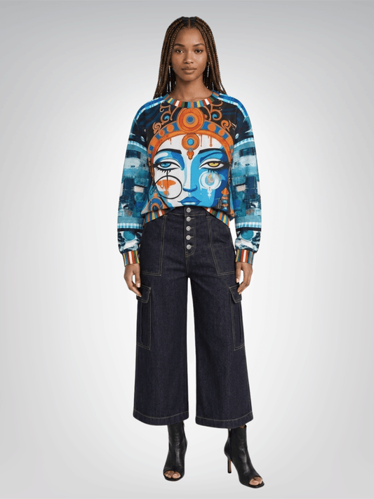Blue Laxshmi Indian Devi Cropped Sweatshirt (Gold Label)