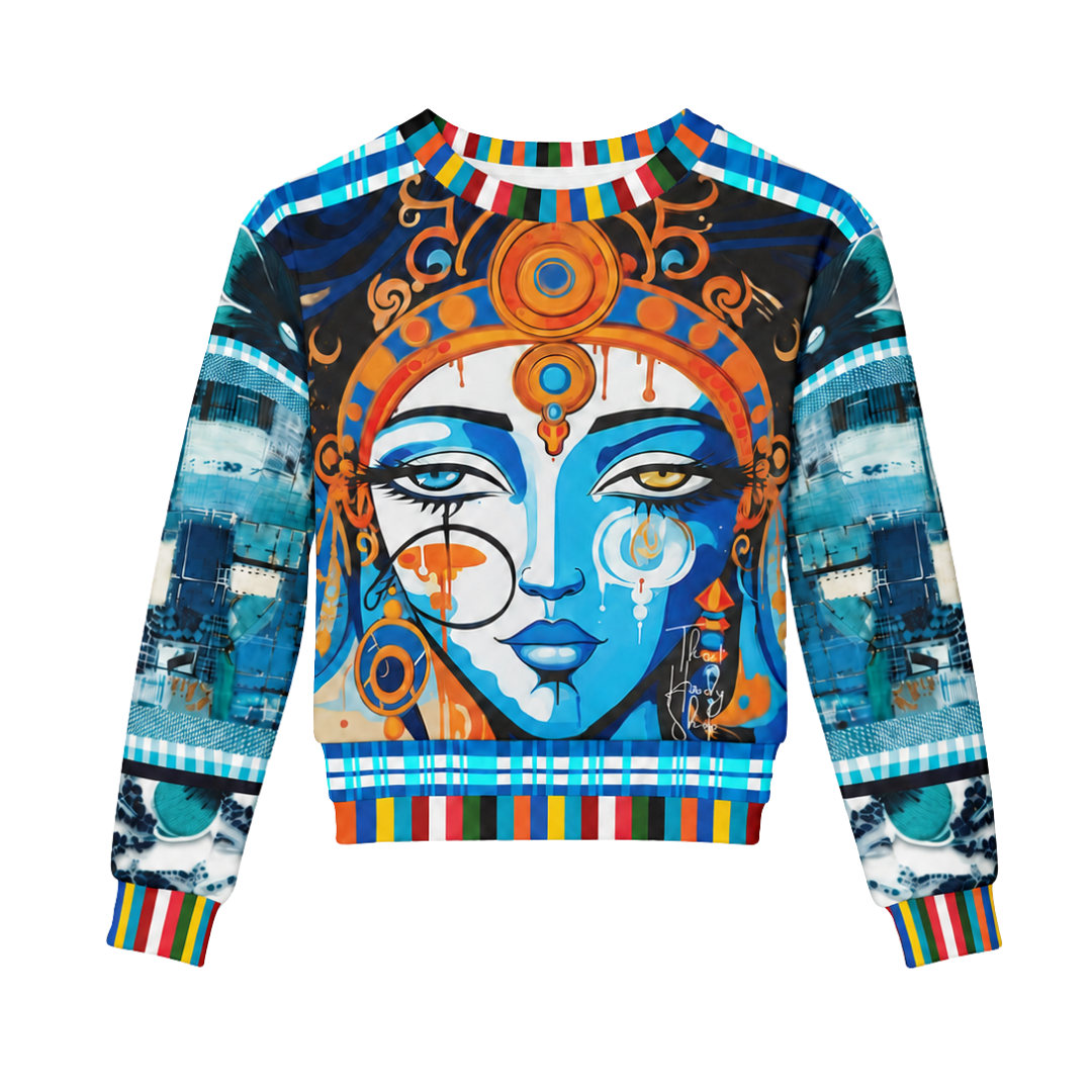 Blue Laxshmi Indian Devi Cropped Sweatshirt (Gold Label)
