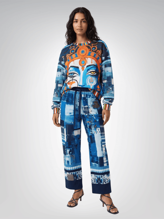 Blue Laxshmi Indian Devi Cropped Sweatshirt (Gold Label)