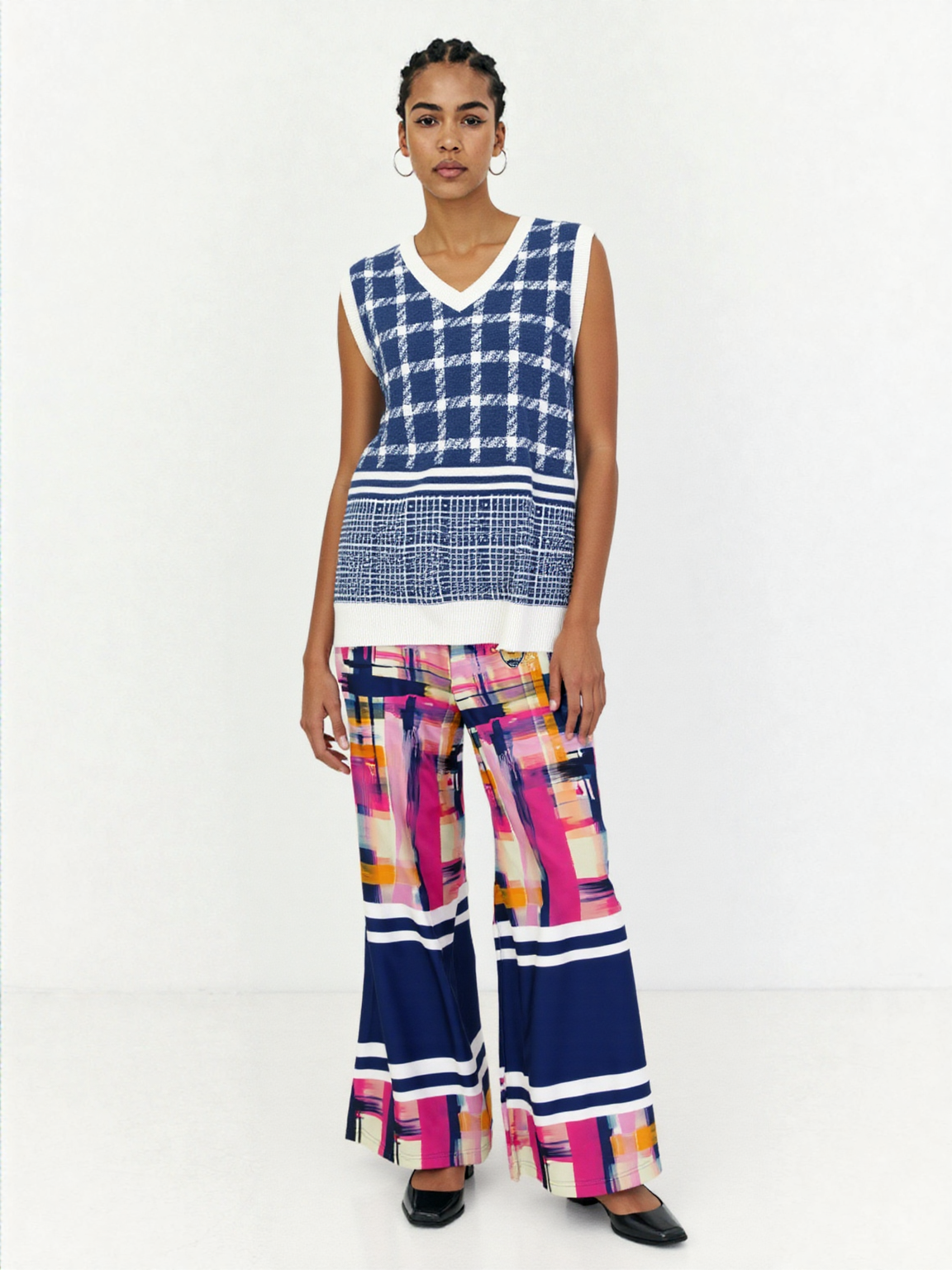 Wimbledon in Full Color Plaid Eco-Poly Wide Leg Pants