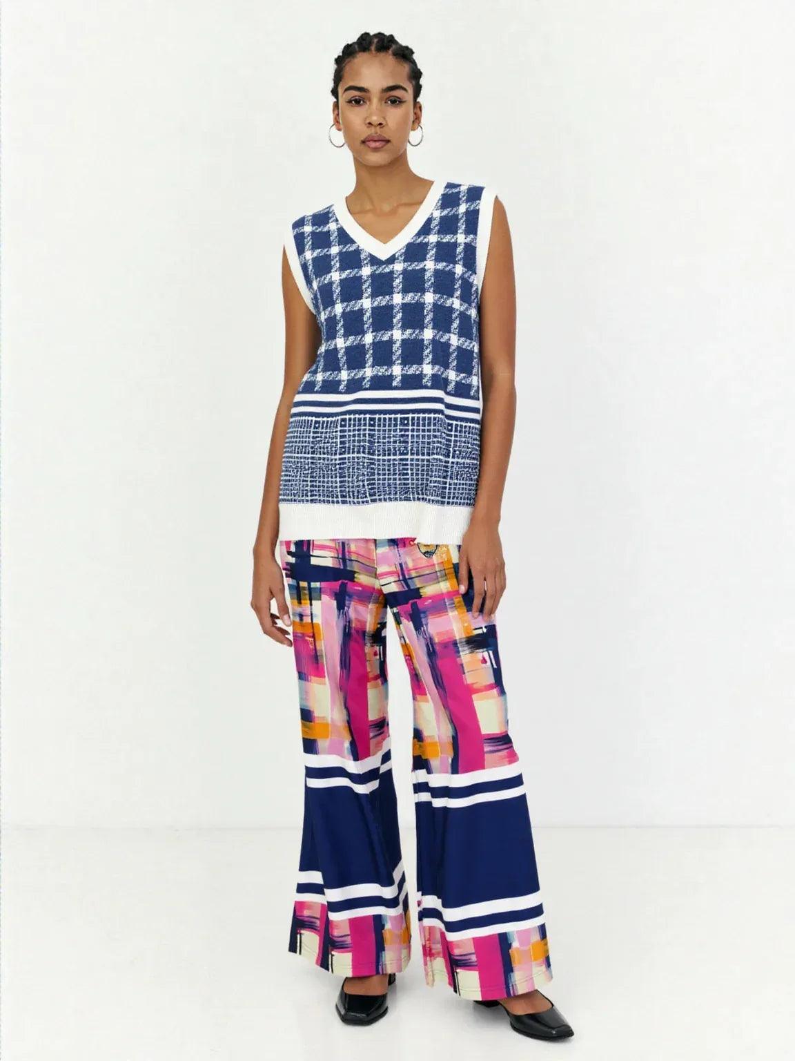 Wimbledon in Full Color Plaid Eco-Poly Wide Leg Pants