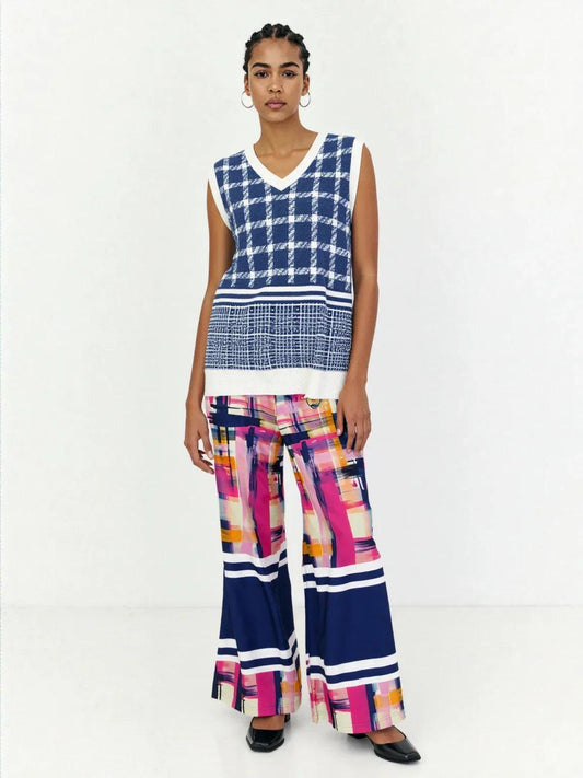 Wimbledon in Full Color Plaid Eco-Poly Wide Leg Pants