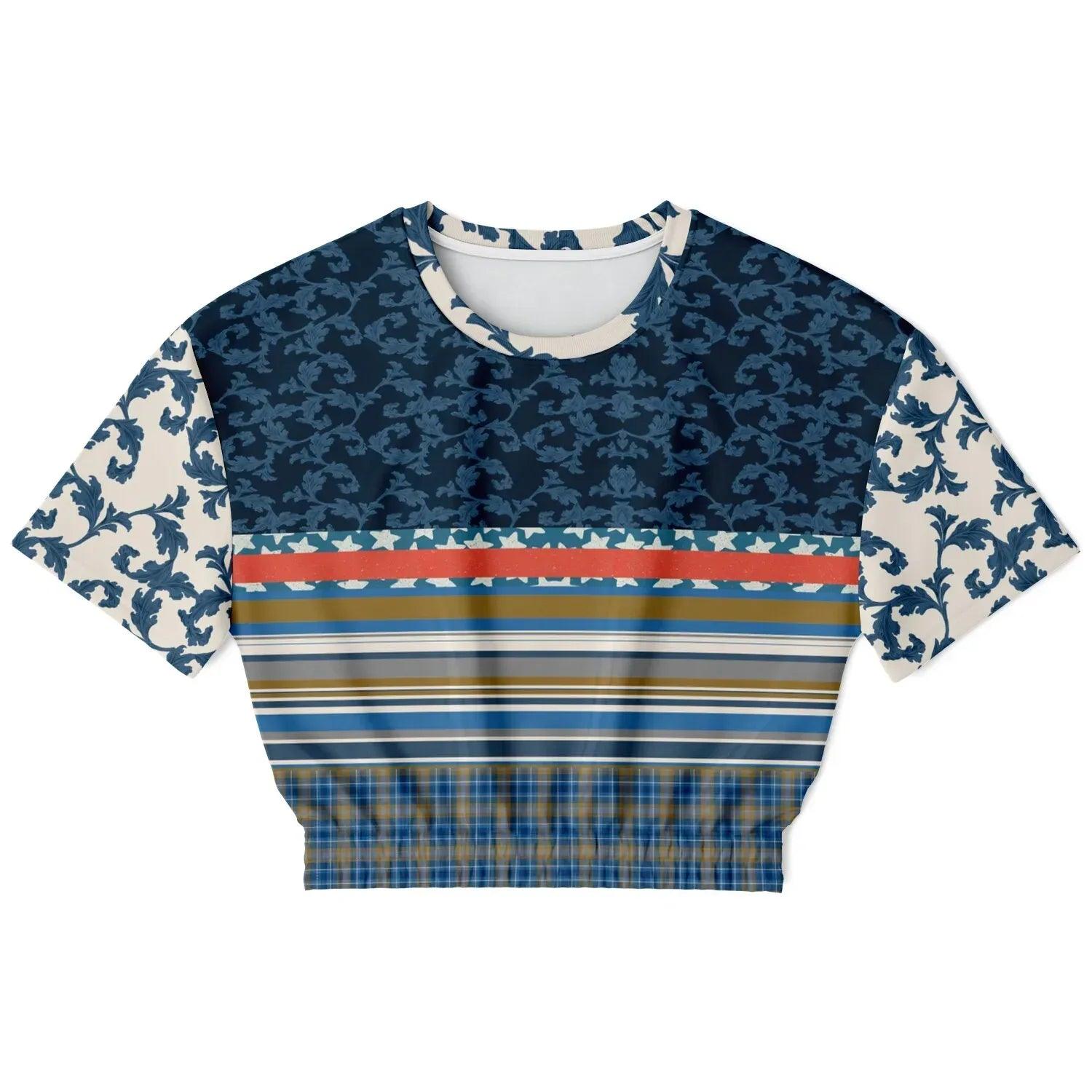 Blue Vine Over You Eco-Poly Short Sleeve Cropped Sweater