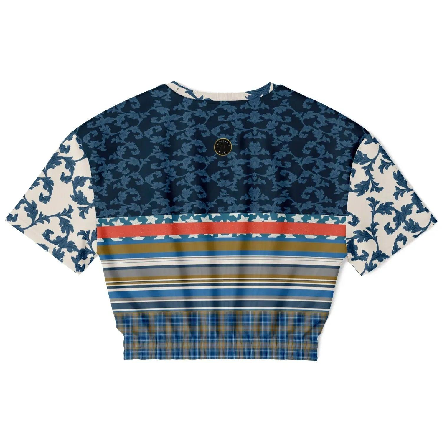 Blue Vine Over You Eco-Poly Short Sleeve Cropped Sweater