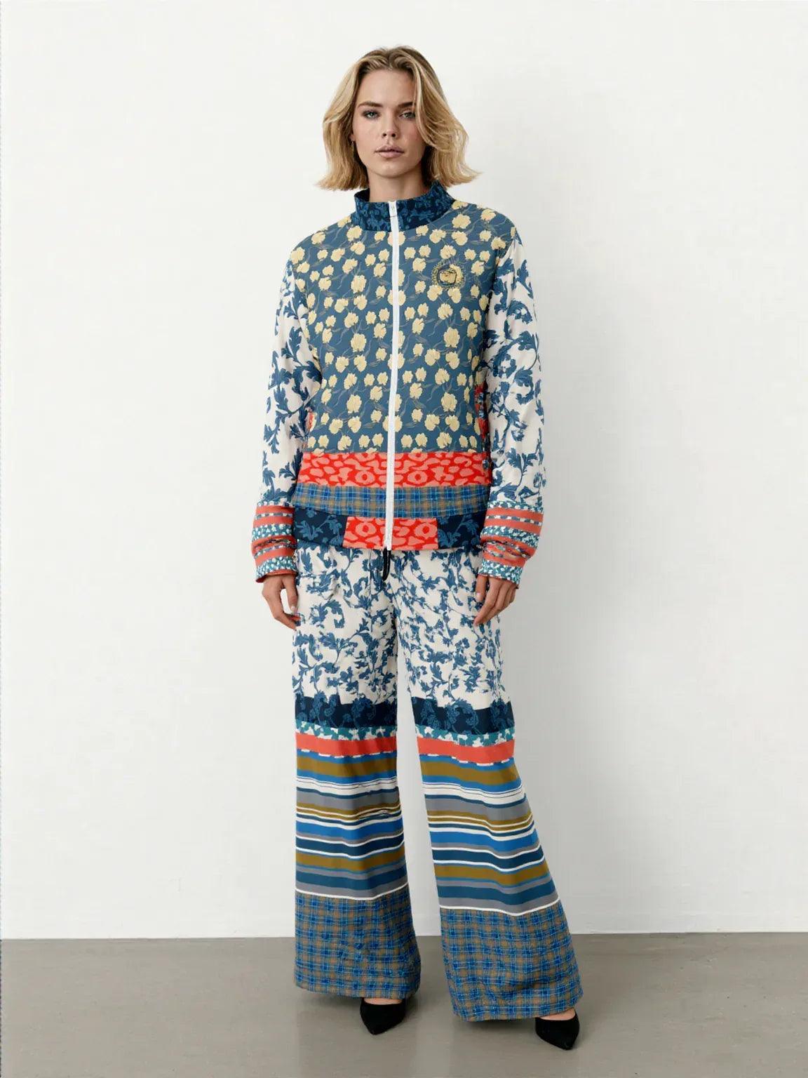 Blue Vine Over You Floral Stripe Unisex Eco-Poly Track Jacket