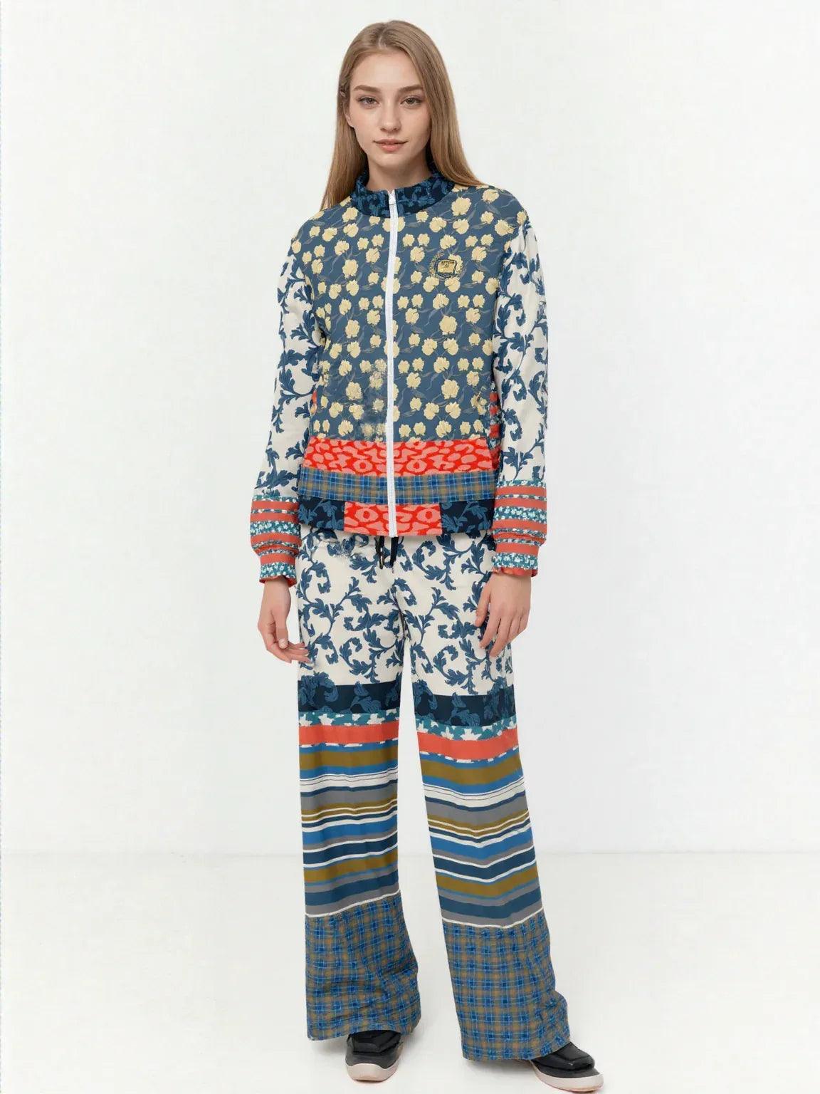 Blue Vine Over You Floral Stripe Eco-Poly Wide Leg Pants