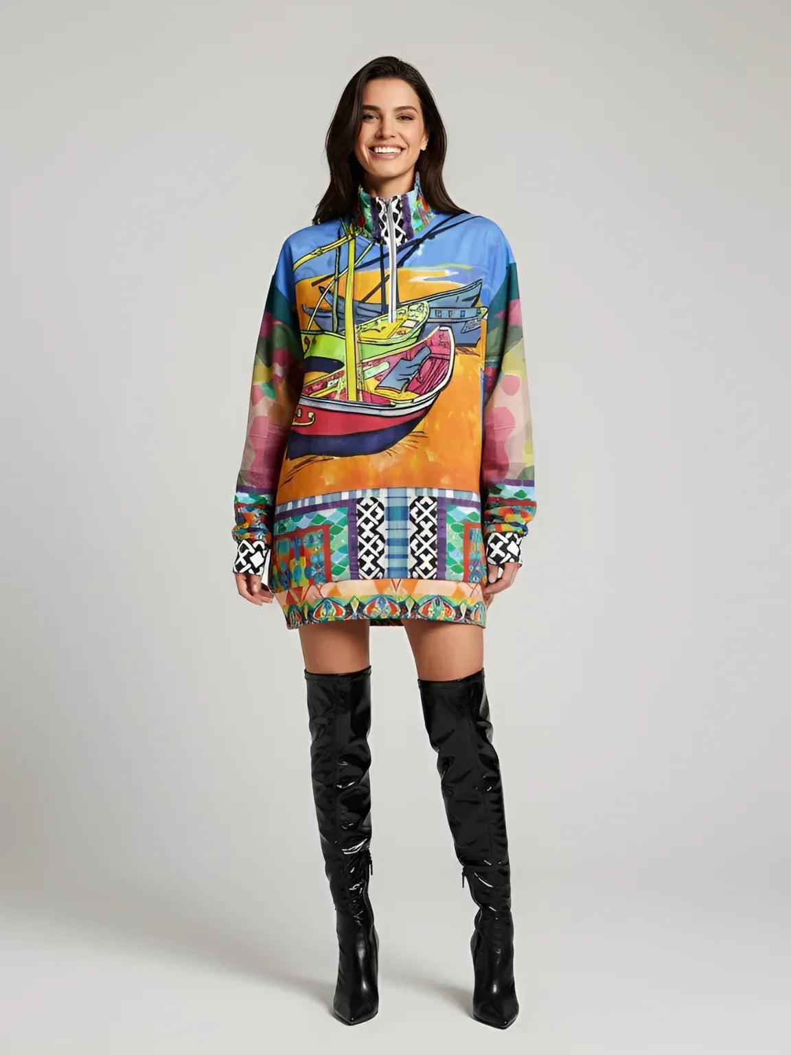 Boats of the Saint Marys - Van Gogh - Heavyweight Oversized Quarter Zip Sweatshirt