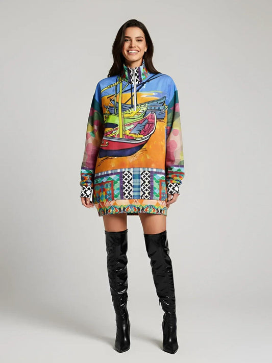 Boats of the Saint Marys - Van Gogh - Heavyweight Oversized Quarter Zip Sweatshirt