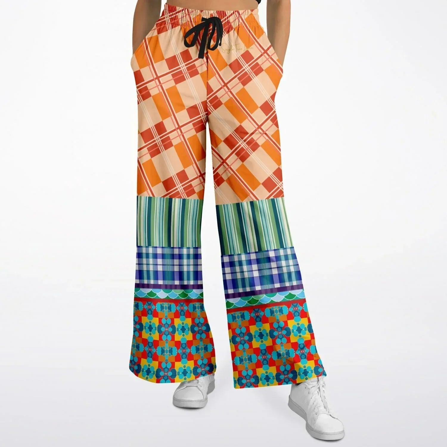 Boats of the Saint Marys - Van Gogh - Plaid Patchwork Eco-Poly Wide Leg Pants