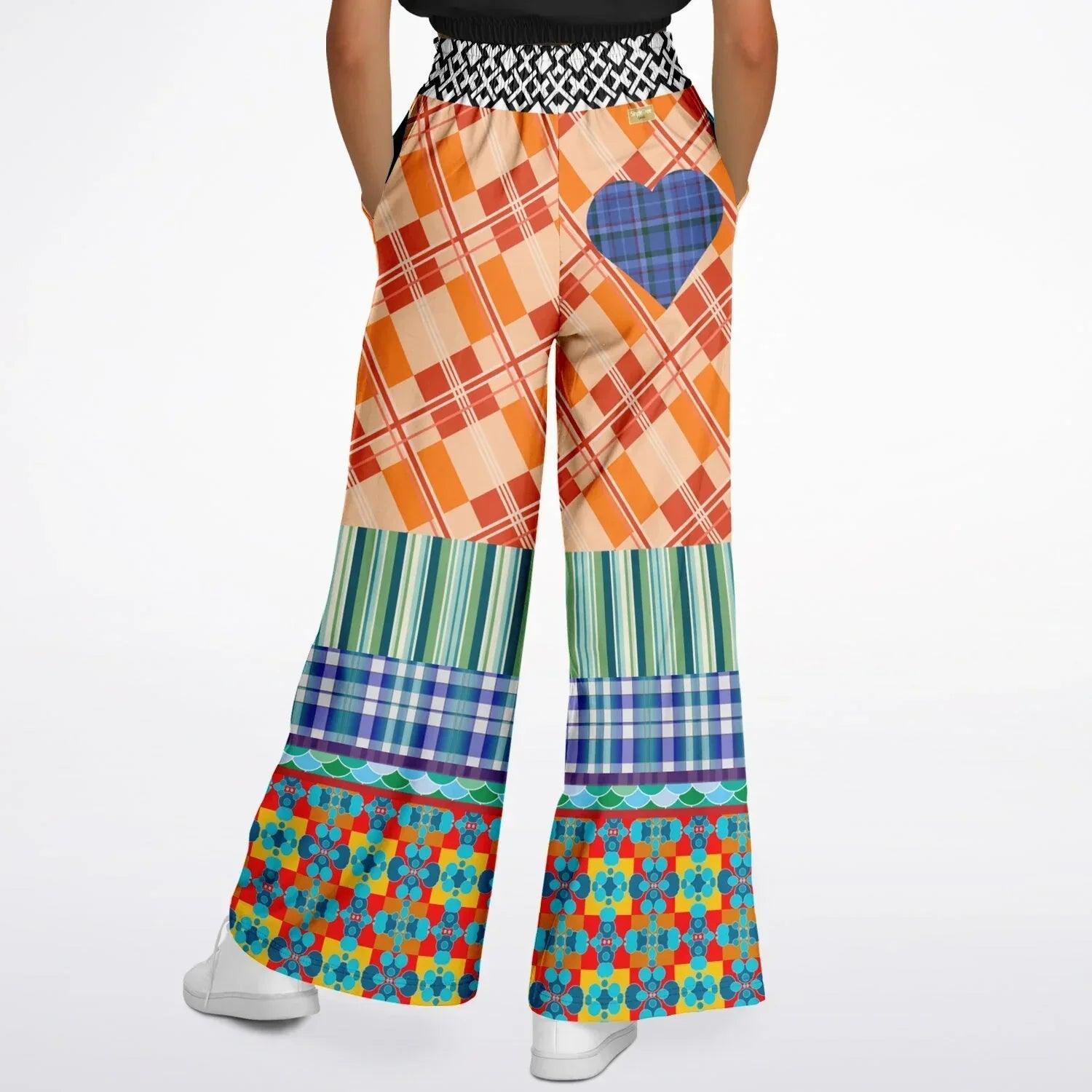 Boats of the Saint Marys - Van Gogh - Plaid Patchwork Eco-Poly Wide Leg Pants