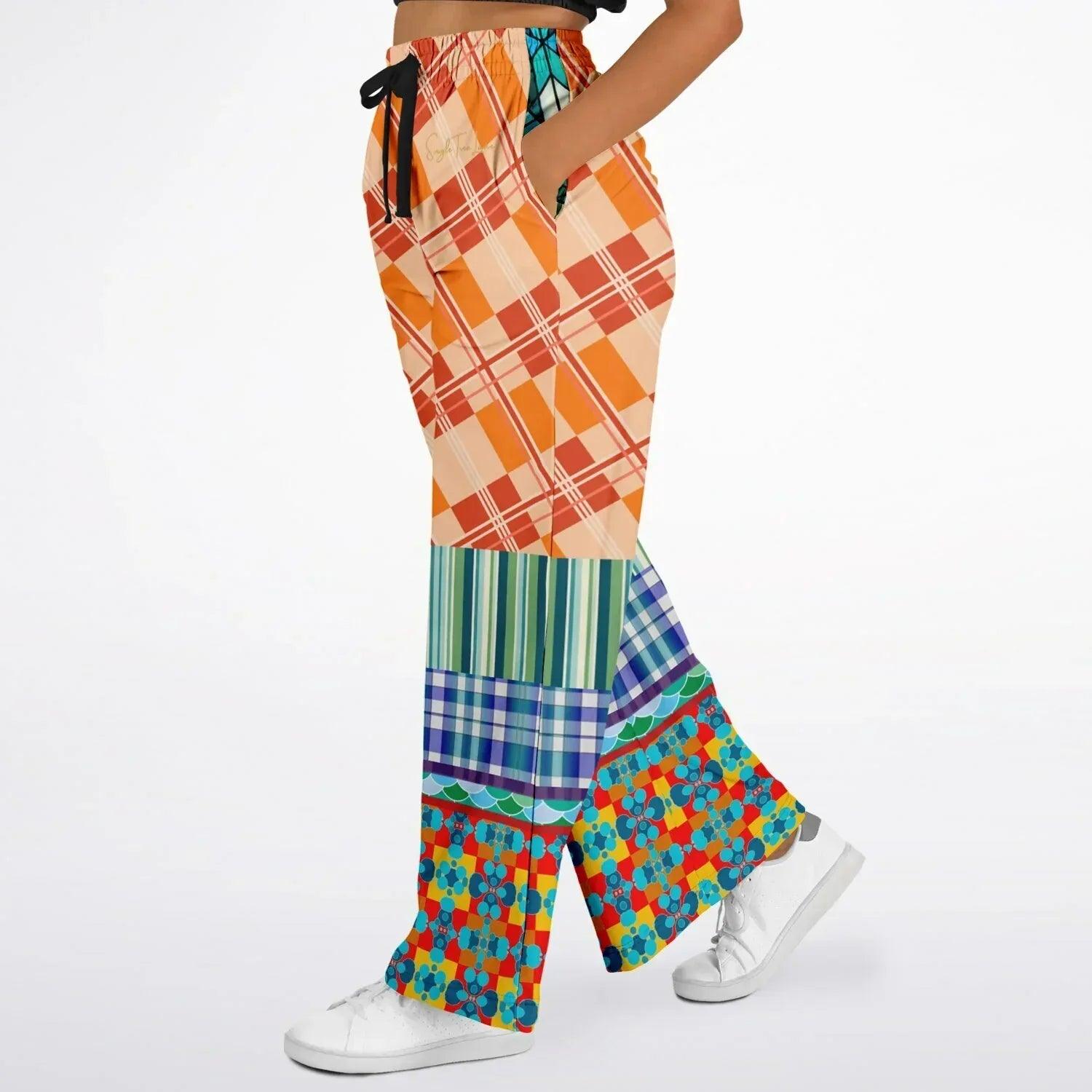 Boats of the Saint Marys - Van Gogh - Plaid Patchwork Eco-Poly Wide Leg Pants