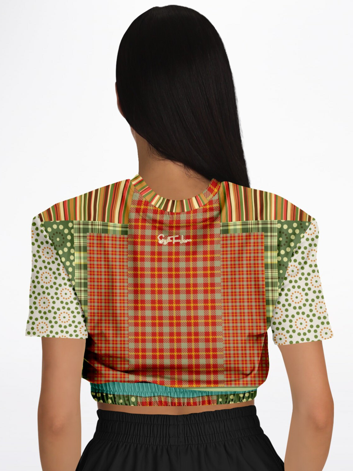 Brook with Aloes in Patchwork Eco-Poly Short Sleeve Cropped Pullover