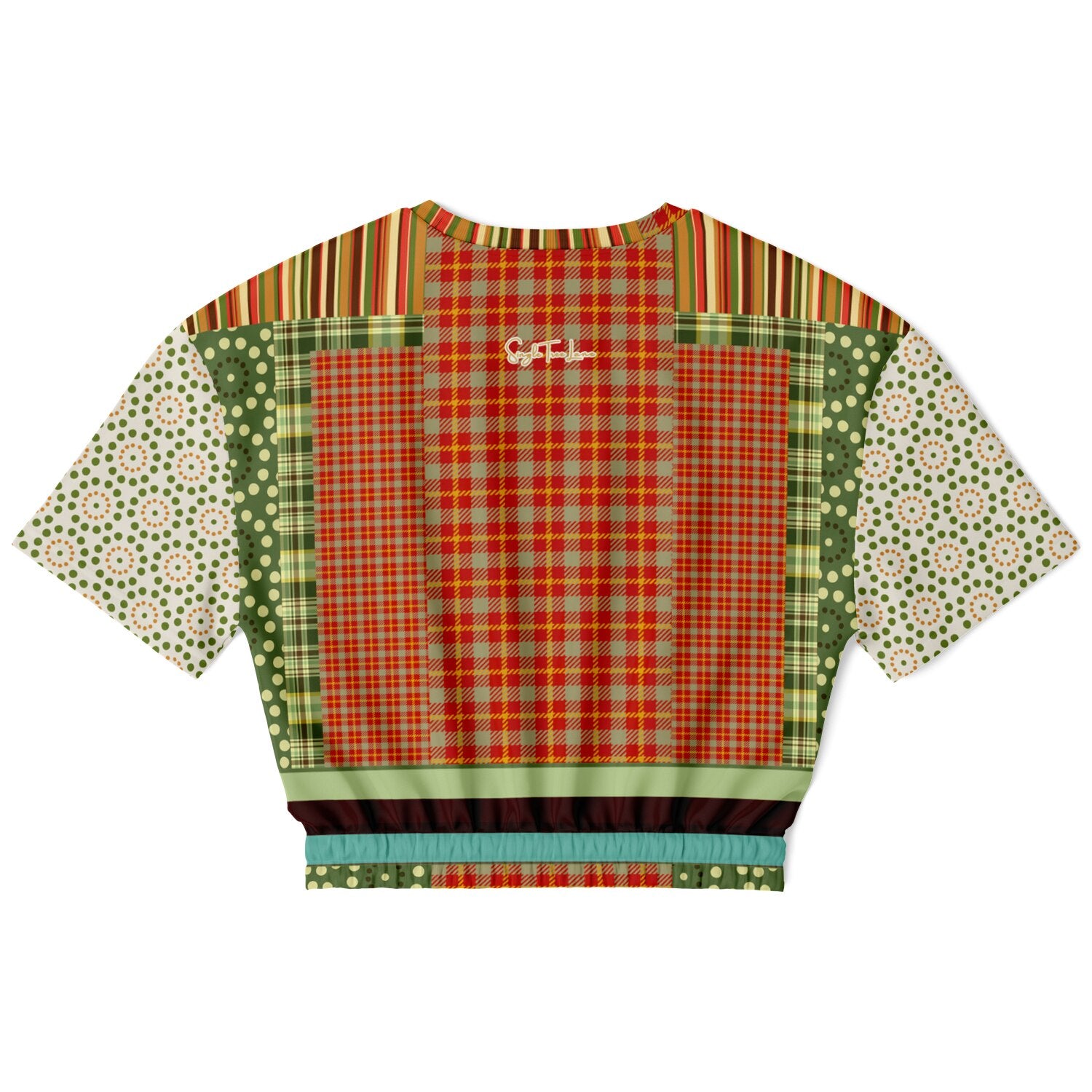 Brook with Aloes in Patchwork Eco-Poly Short Sleeve Cropped Pullover
