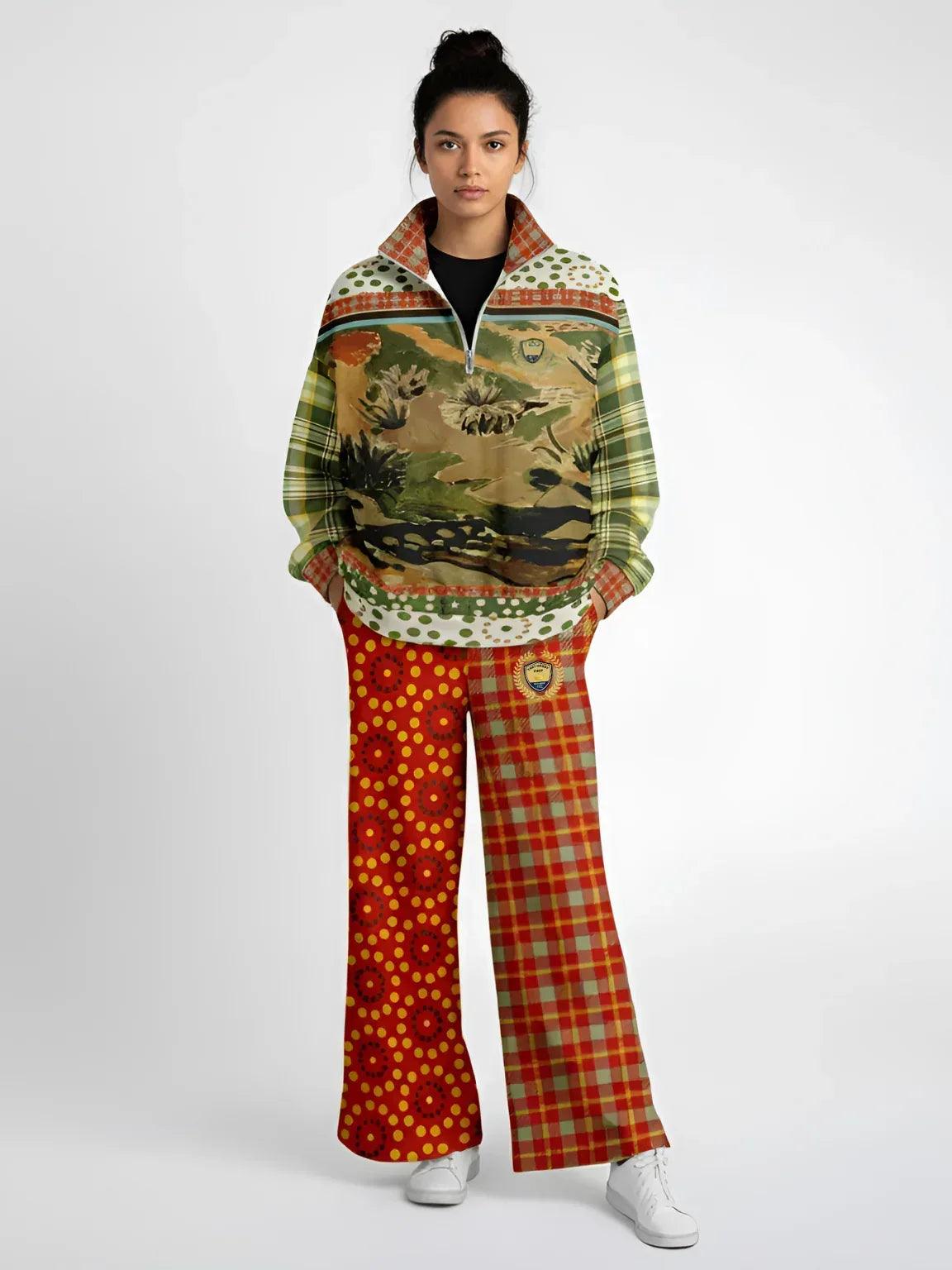Brook with Aloes in Red Circles and Plaid - Matisse - Eco-Poly Wide Leg Pants