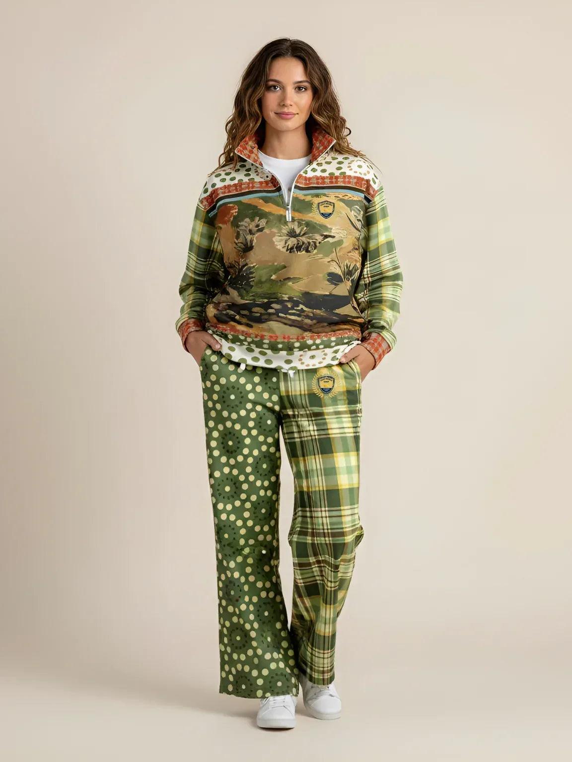 Brook with Aloes in Green Circles and Plaid - Matisse - Eco-Poly Wide Leg Pants