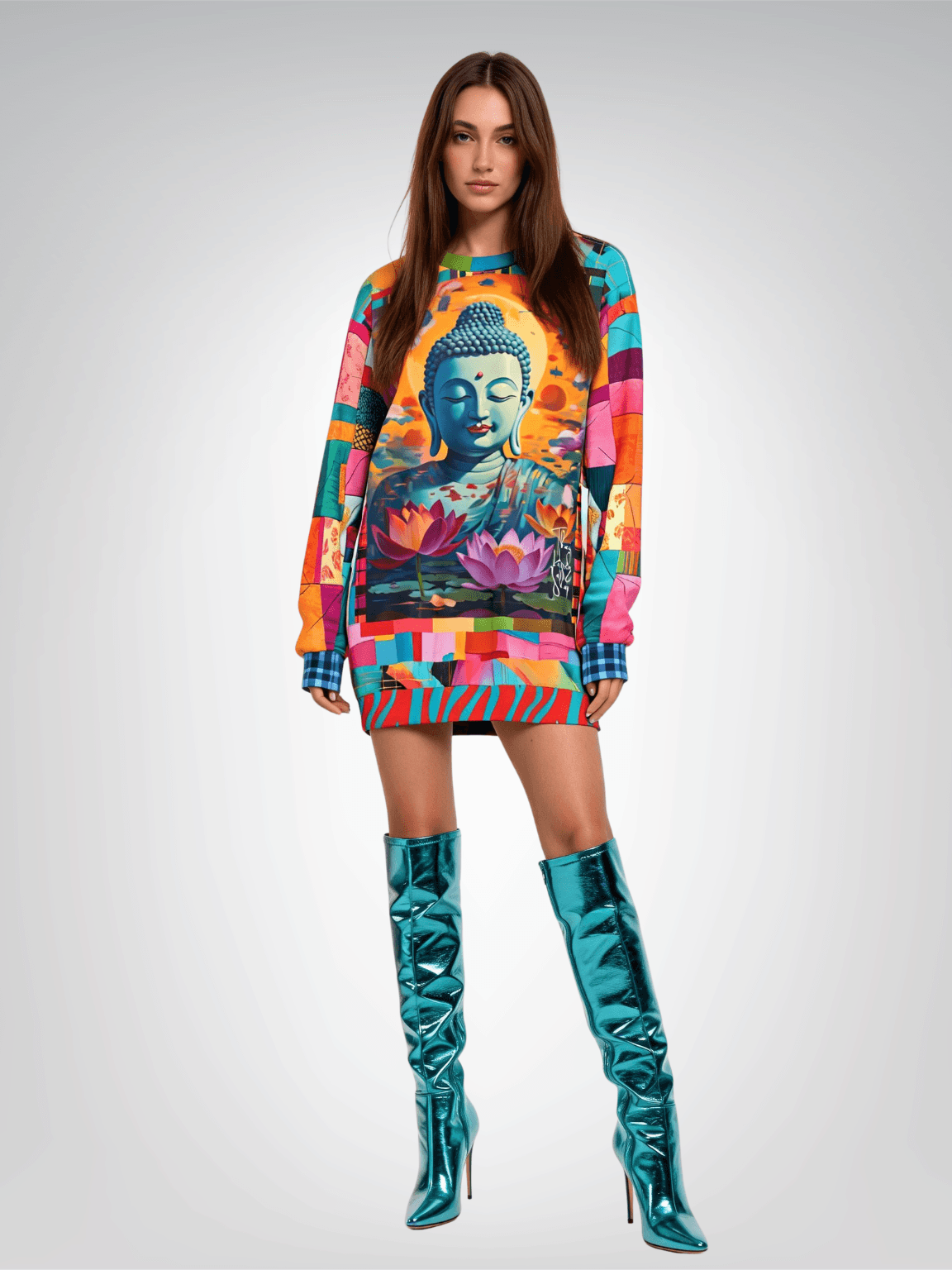 Buddha in Sun Salutation Lotus Floral Unisex Sweatshirt (Gold Label)