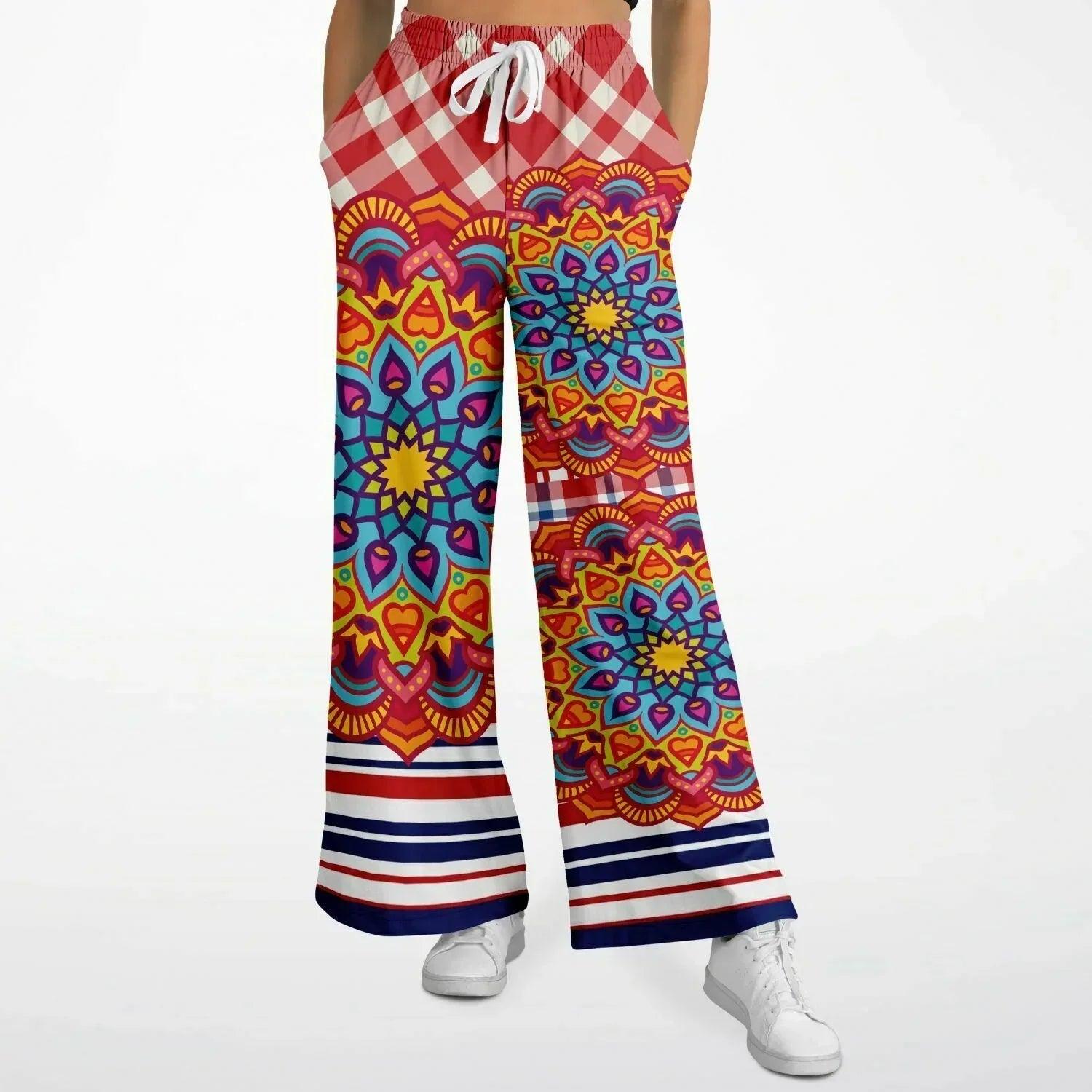 Hippy-Dippy Plaid Eco-Poly Wide Leg Pants