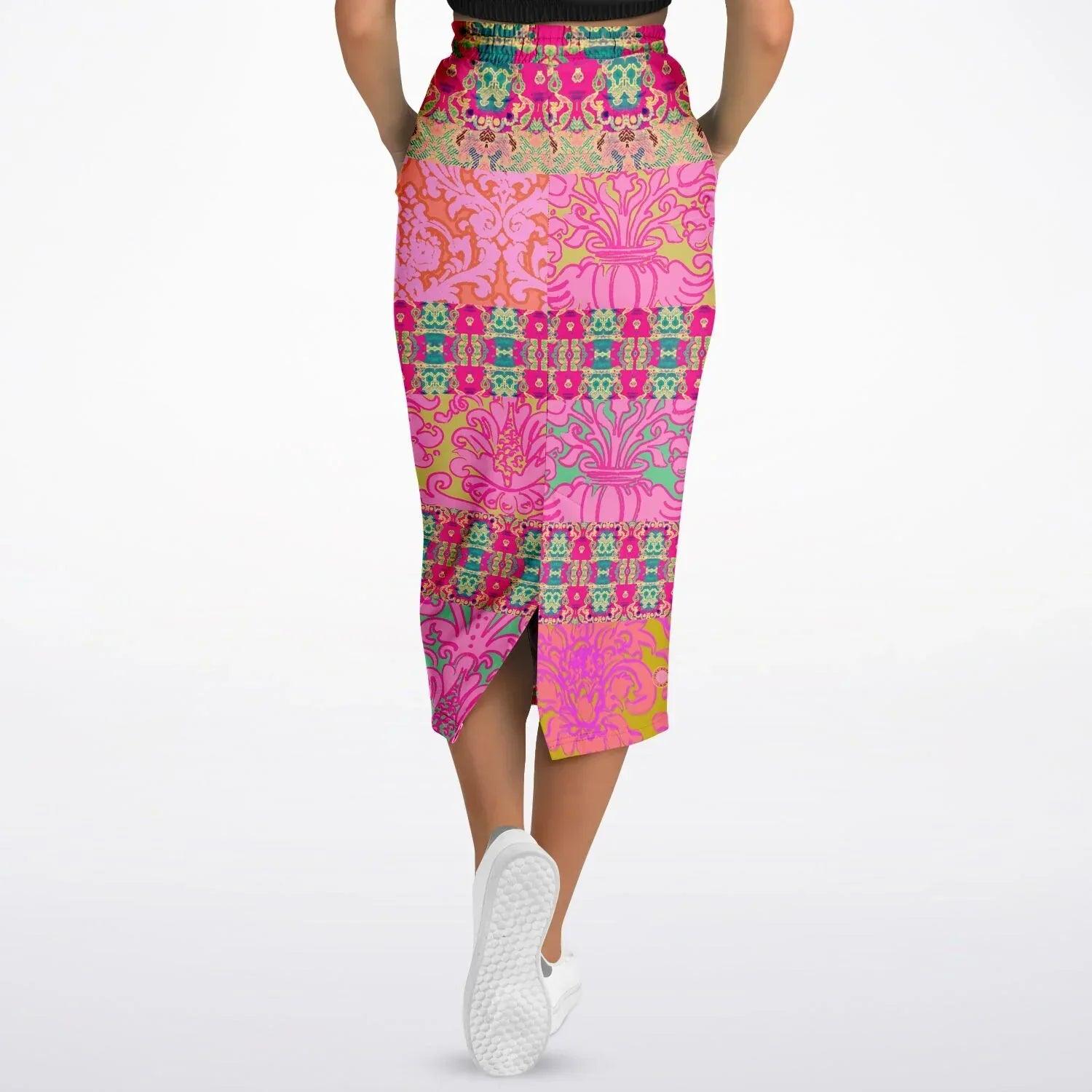 Gypsy Beat Pink Floral Patchwork Long Pocket Skirt