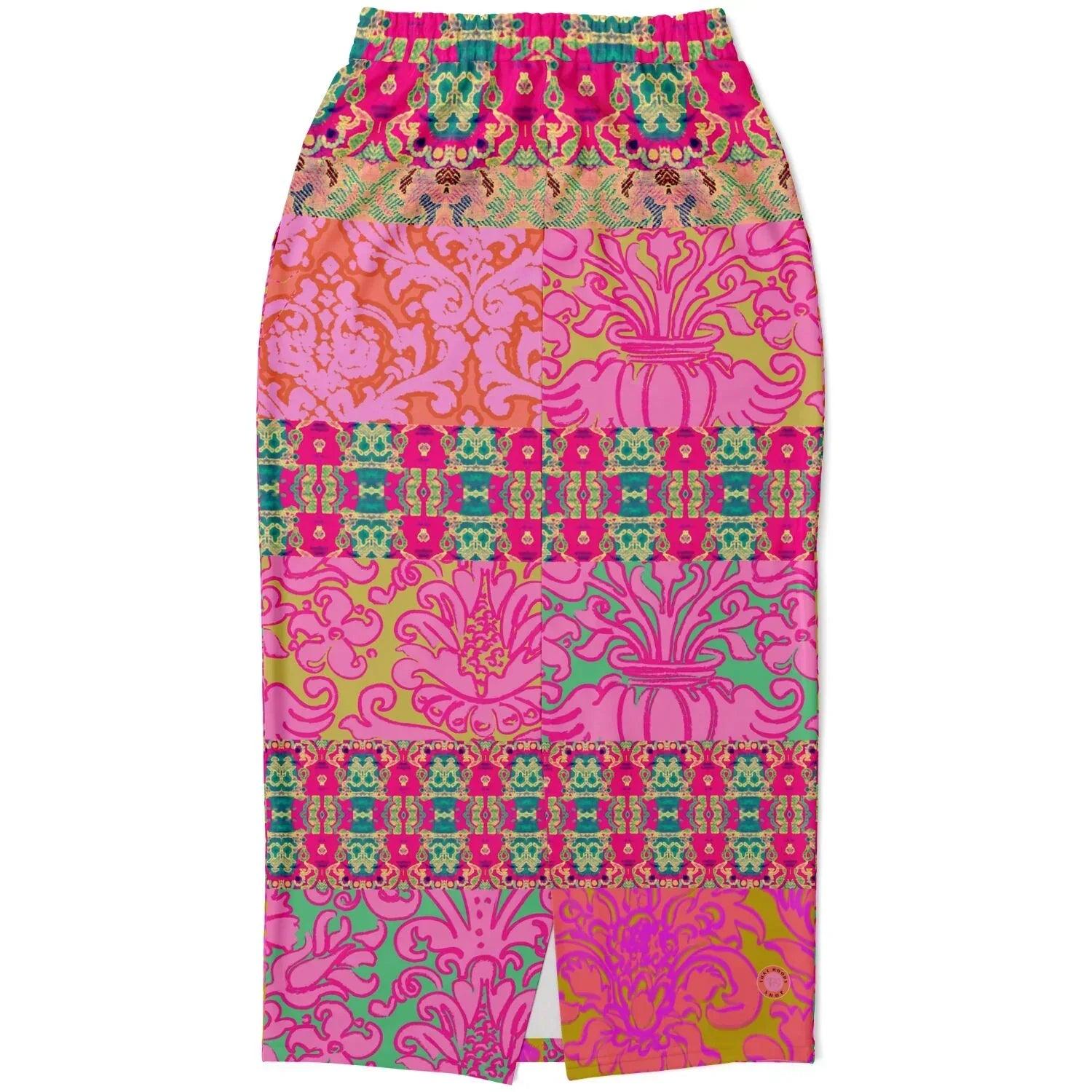 Gypsy Beat Pink Floral Patchwork Long Pocket Skirt