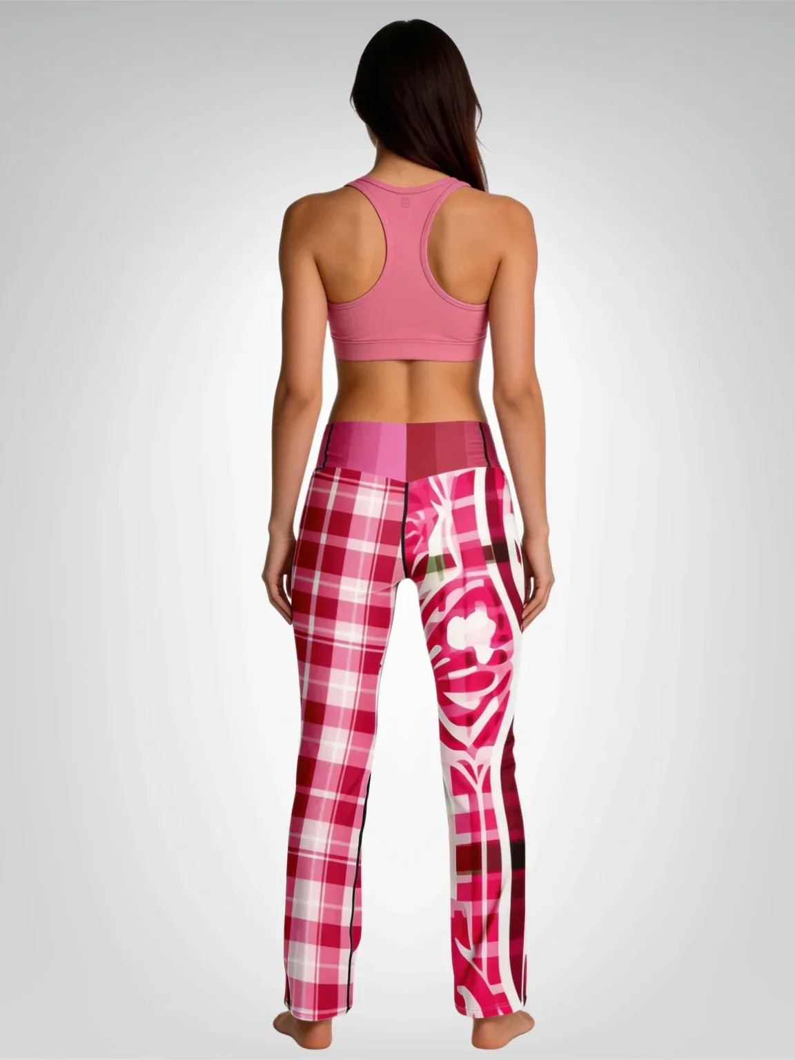 Cabbage Rose Pink Floral Plaid Flare Leggings
