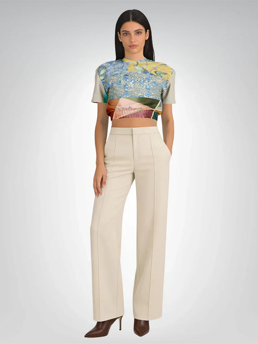 Calico Esplanade Eco-Poly Short Sleeve Cropped Pullover