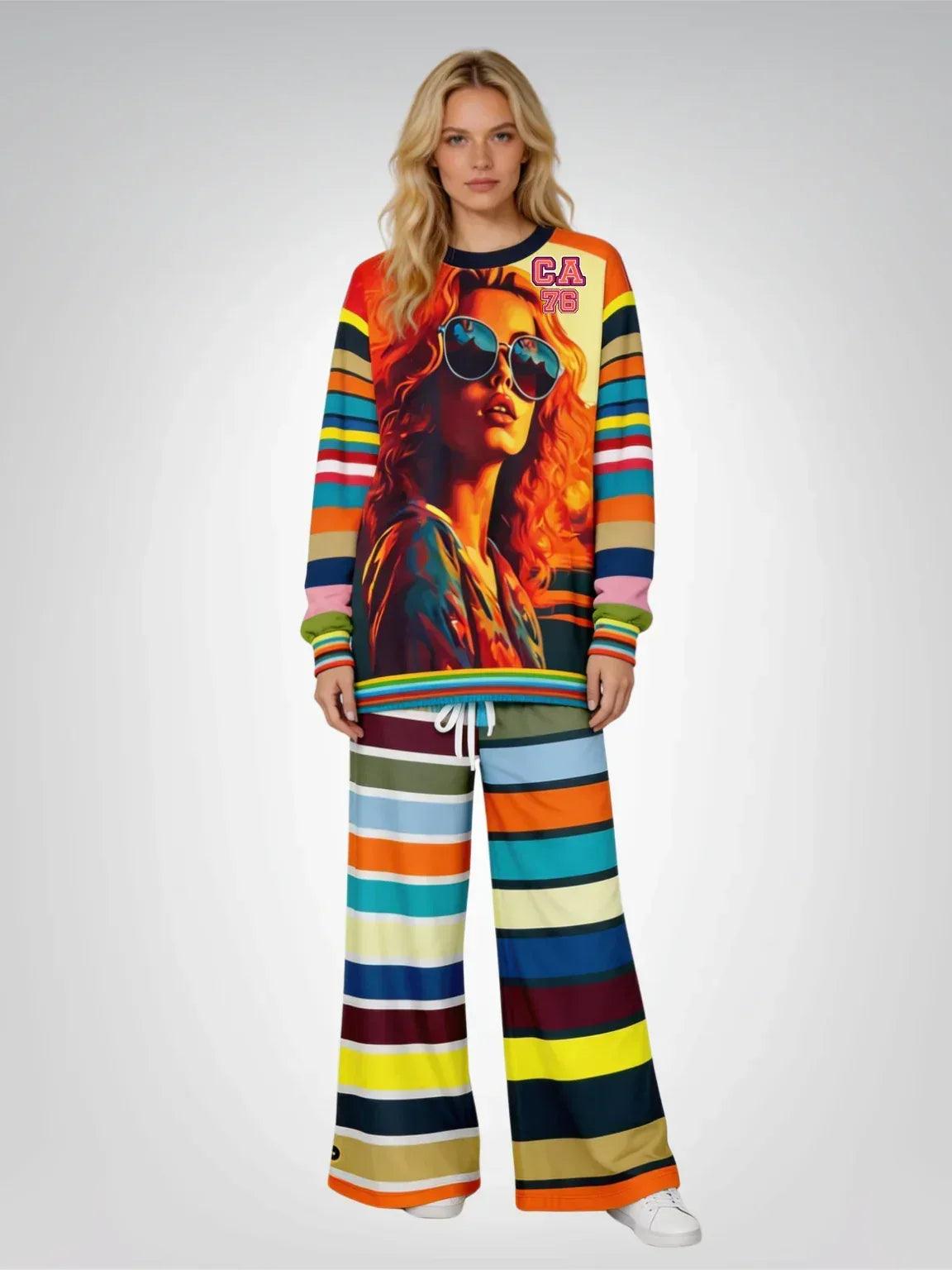 California Beach Girl Rugby Stripe Eco-Poly Wide Leg Pants