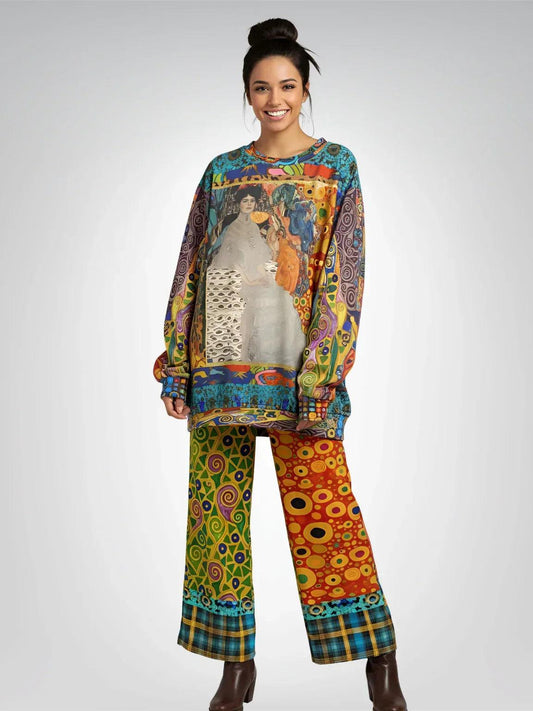 Call Me Fritza in Medallion - Klimt - Art Deco Print Eco-Poly Wide Leg Pants