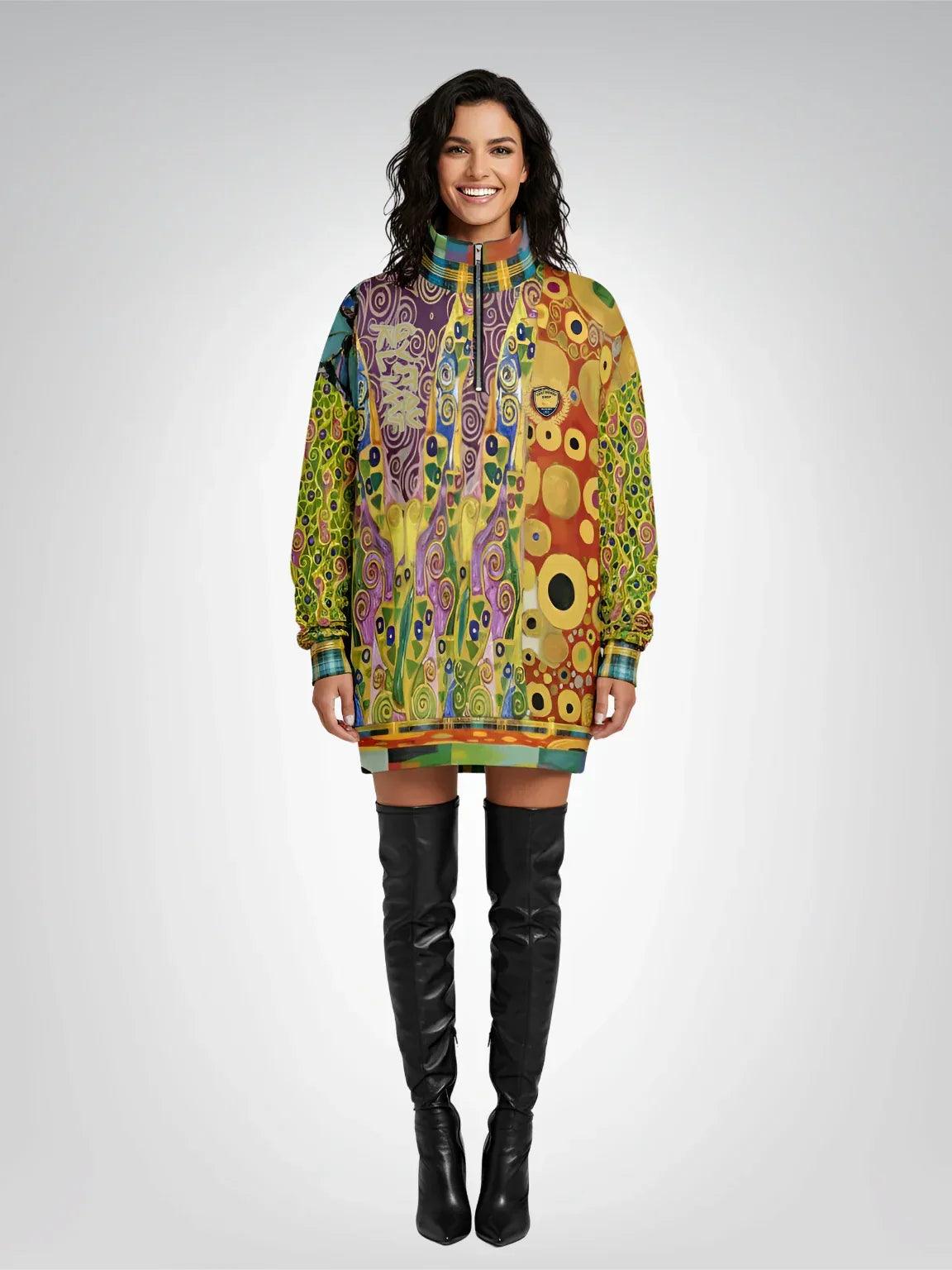 Call Me Fritza - Klimt - Art Deco Print Heavyweight Oversized Quarter Zip Sweatshirt