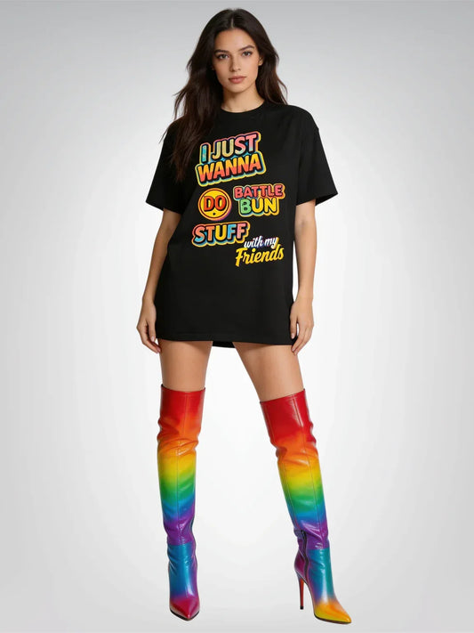 I Just Wanna Do Battle Bun STUFF with My Friends - Textual Edition Heavyweight Unisex Tee