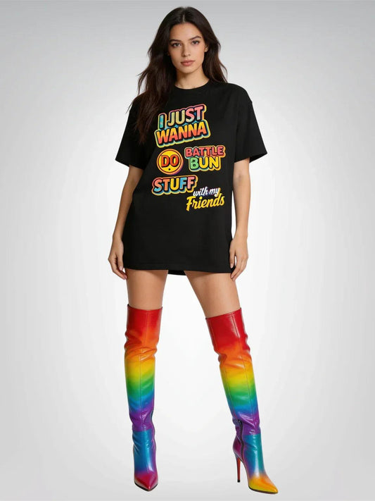 I Just Wanna Do Battle Bun STUFF with My Friends - Textual Edition Heavyweight Unisex Tee