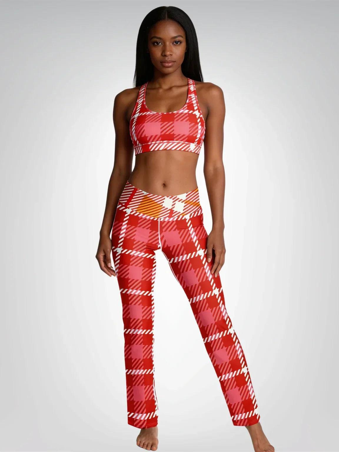 Candy Cane Tastes Good Tartan Plaid Flare Leggings