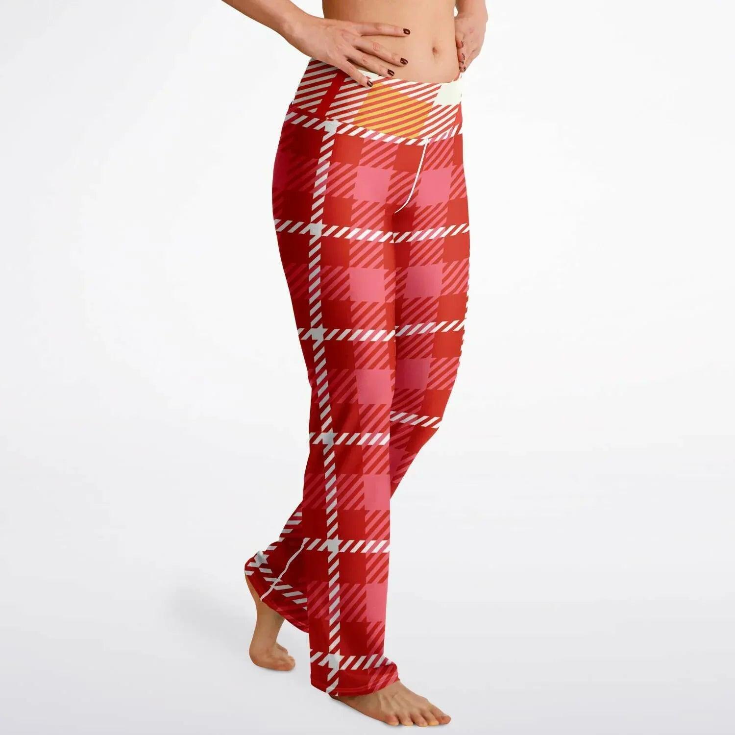 Candy Cane Tastes Good Tartan Plaid Flare Leggings