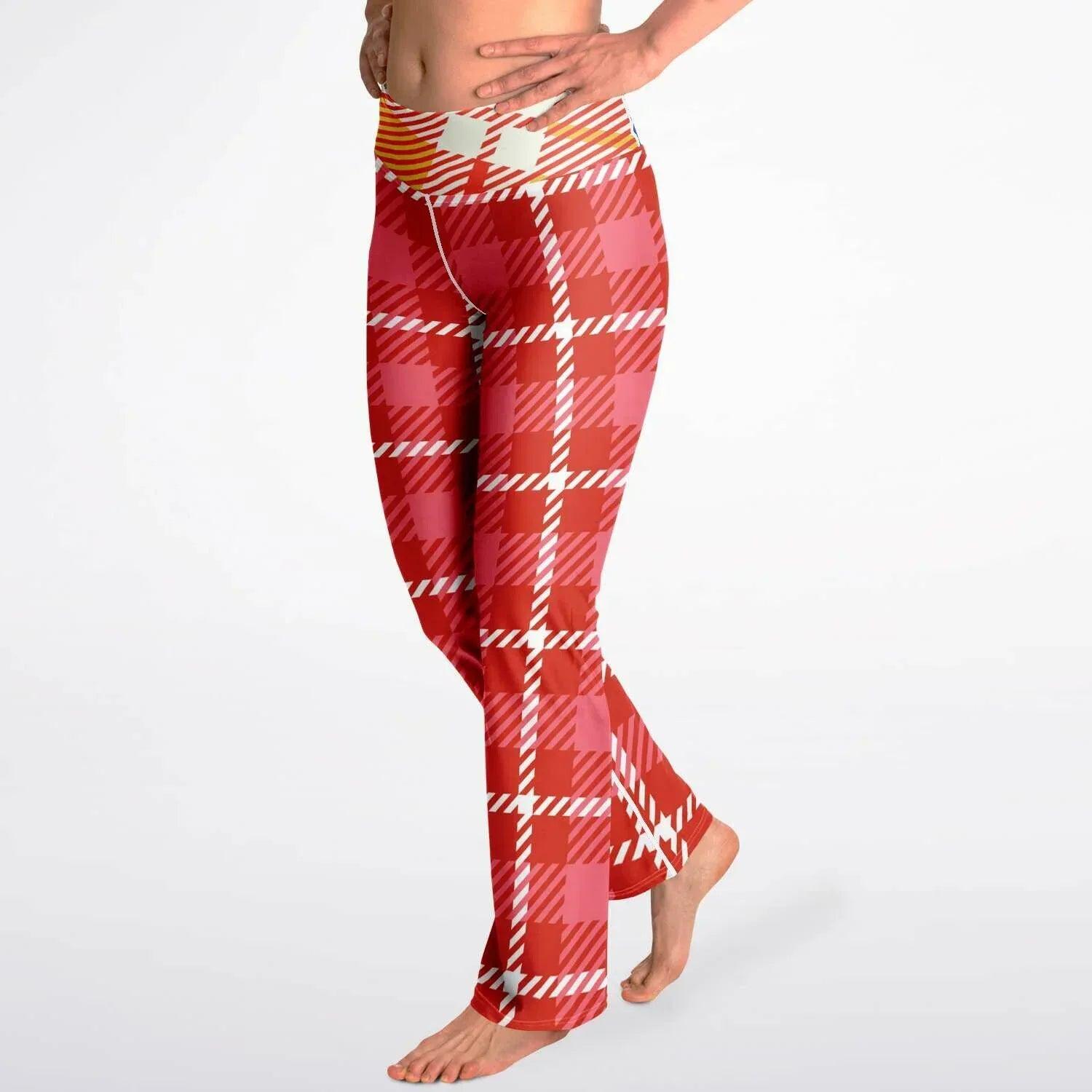 Candy Cane Tastes Good Tartan Plaid Flare Leggings