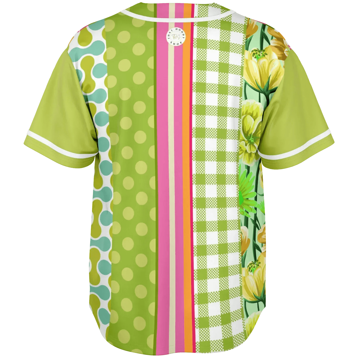 Green Anjou Pear Striped Patchwork Short Sleeve Eco-Poly Baseball Jersey