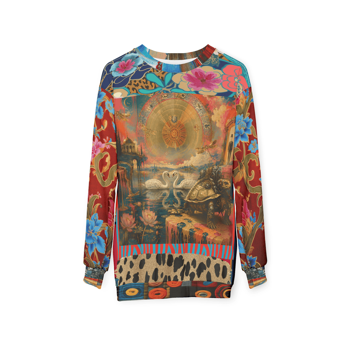 Celestial Swans in Zodiac Clockwork Garden Unisex Sweatshirt (Gold Label)