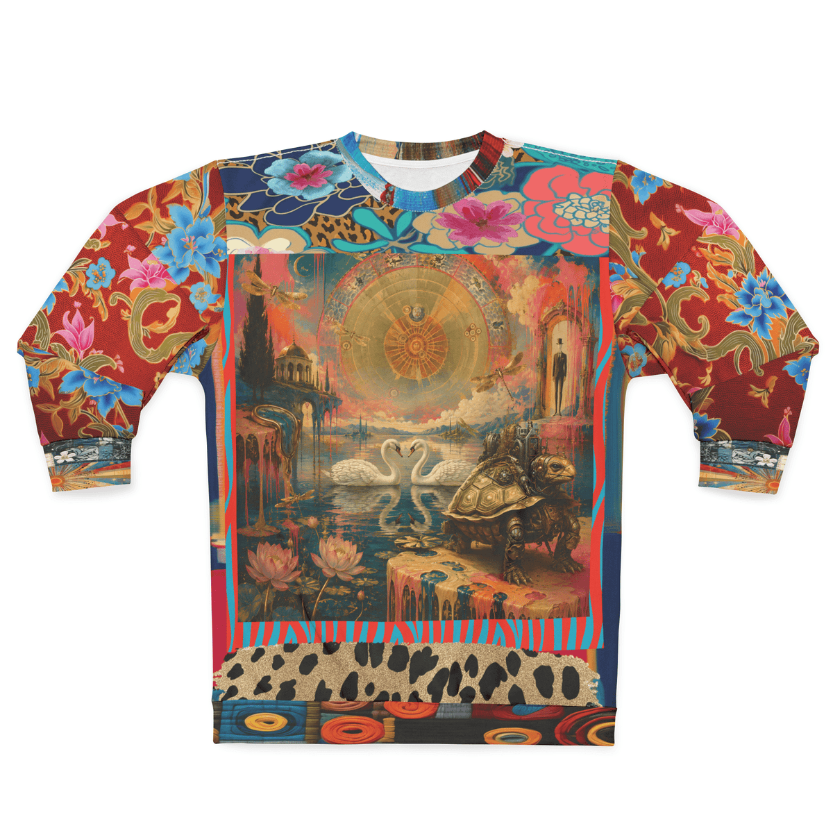 Celestial Swans in Zodiac Clockwork Garden Unisex Sweatshirt (Gold Label)