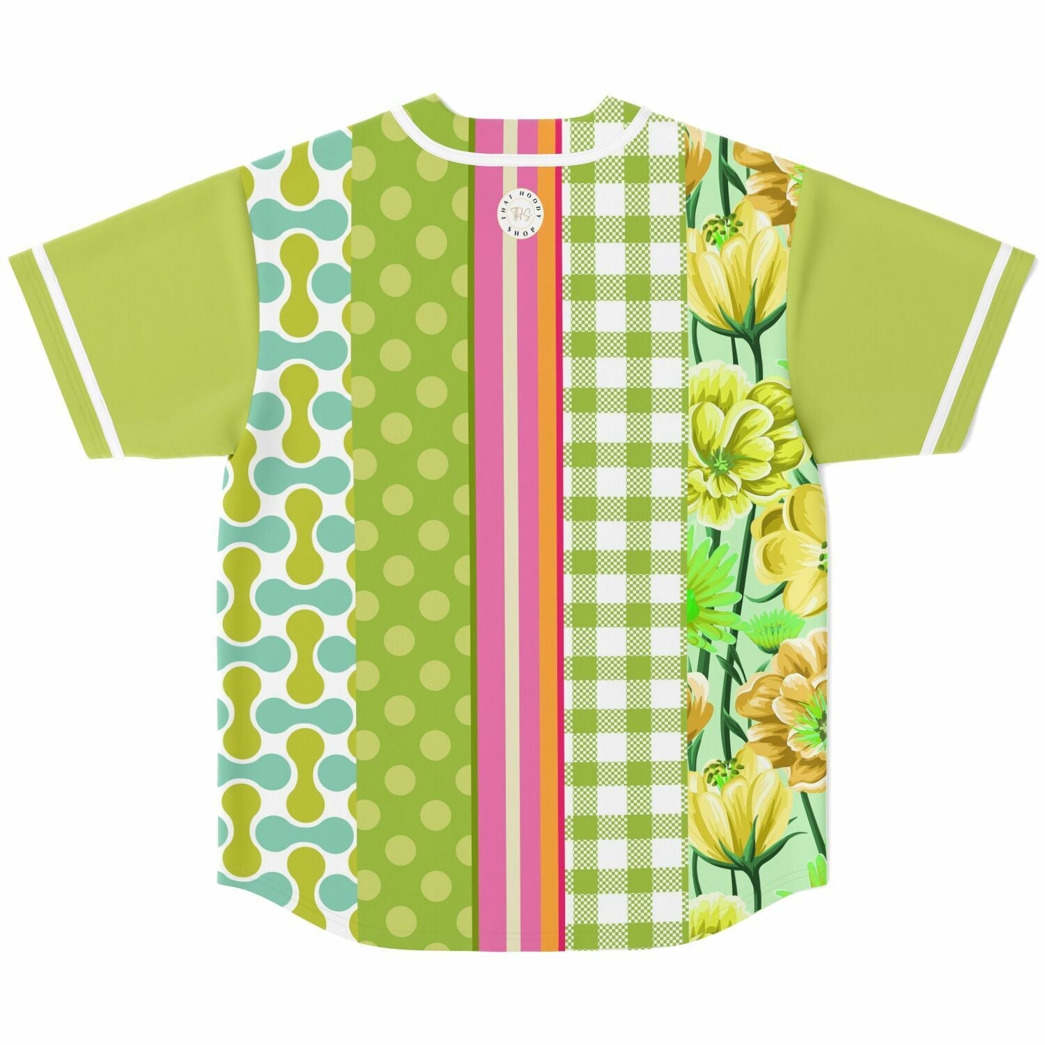 Green Anjou Pear Striped Patchwork Short Sleeve Eco-Poly Baseball Jersey