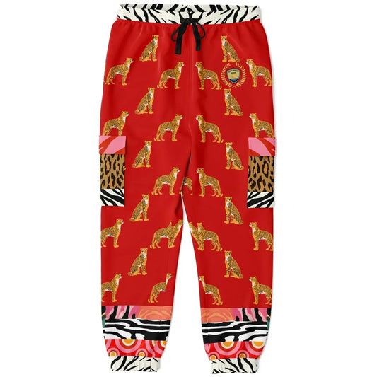 Cheetah in Pink Zebra Stripes Revisited Eco-Poly Unisex Cargo Joggers