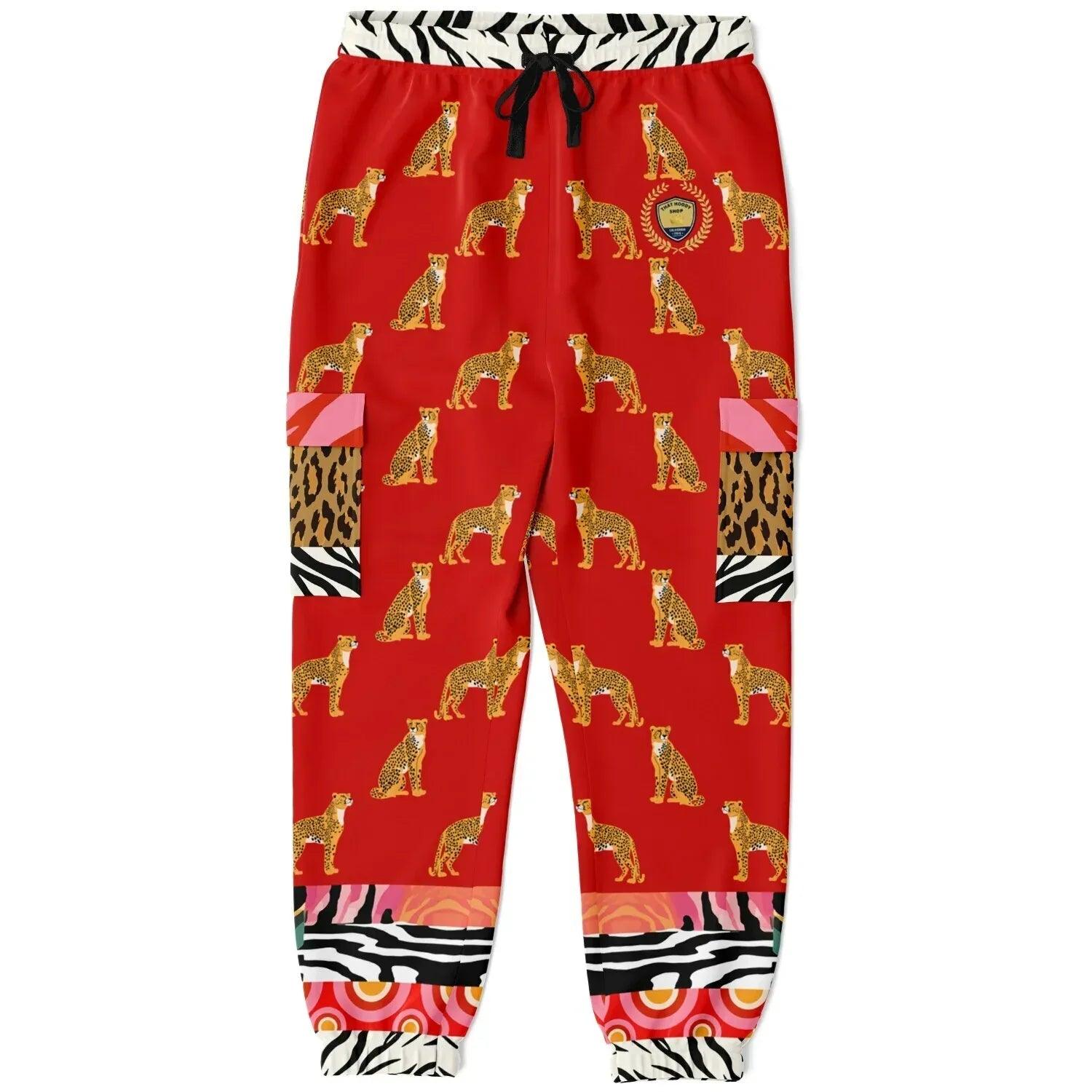 Cheetah in Pink Zebra Stripes Revisited Eco-Poly Unisex Cargo Joggers