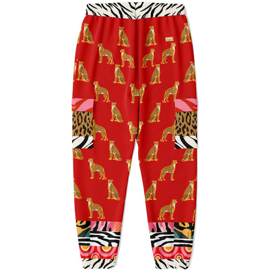 Cheetah in Pink Zebra Stripes Revisited Eco-Poly Unisex Cargo Joggers