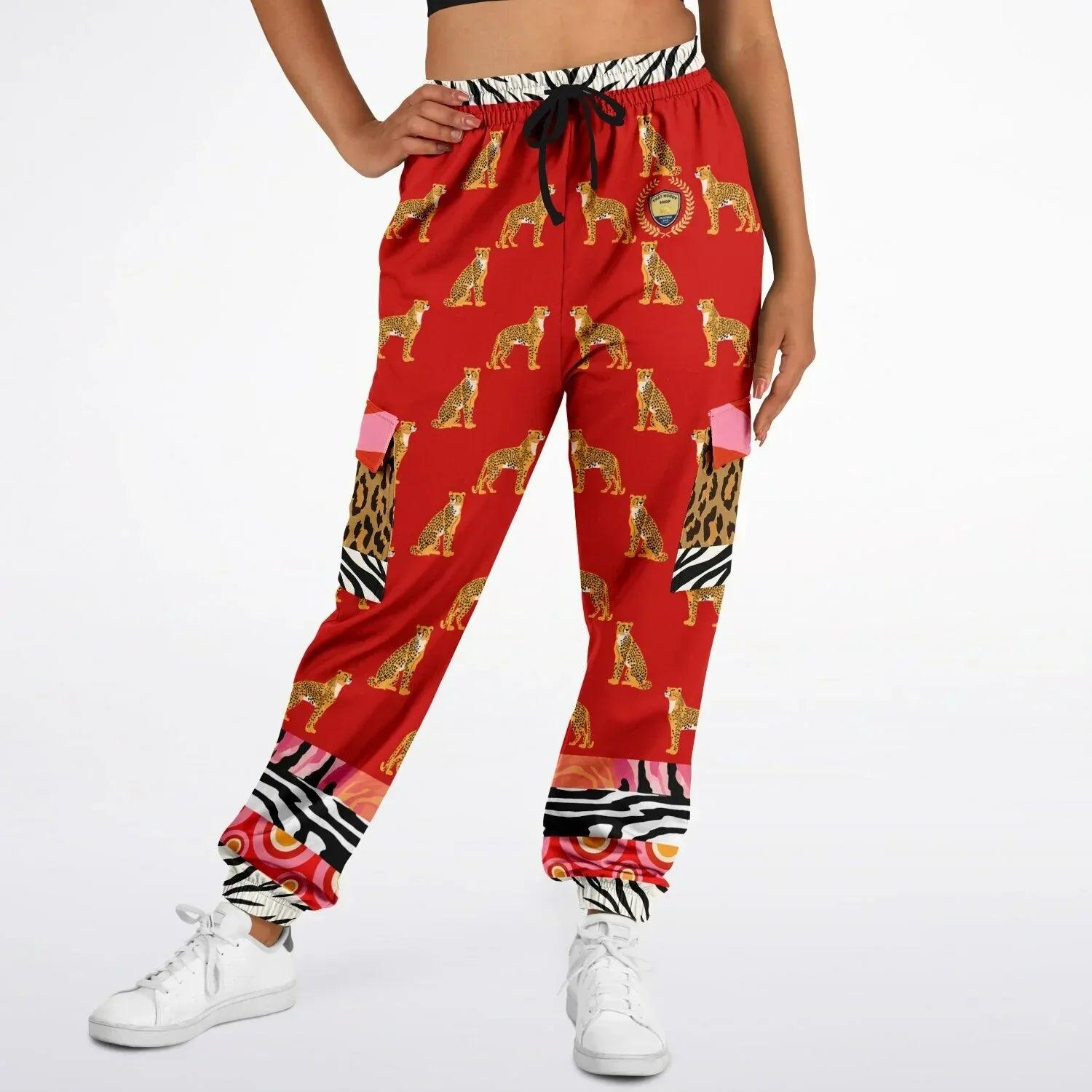 Cheetah in Pink Zebra Stripes Revisited Eco-Poly Unisex Cargo Joggers