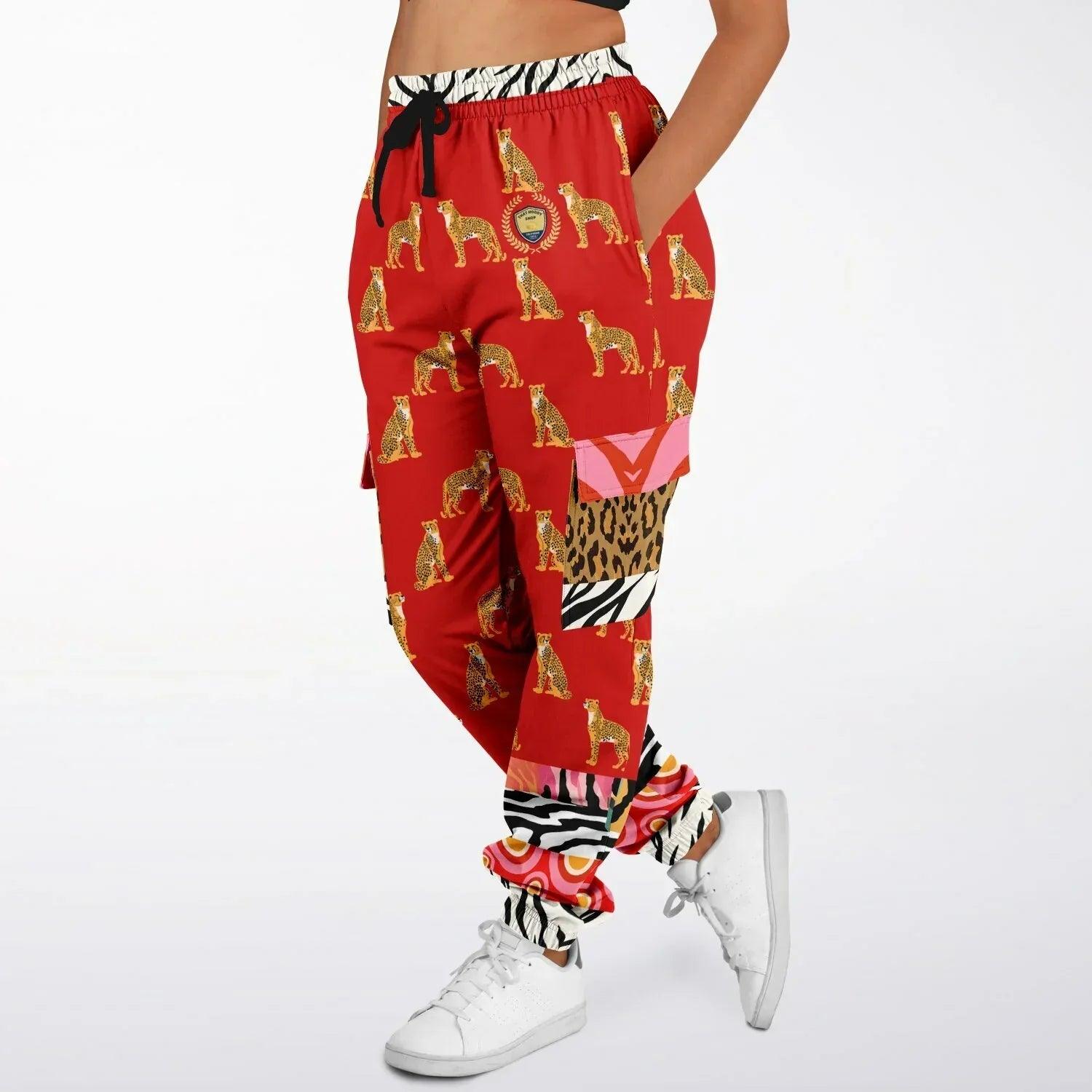 Cheetah in Pink Zebra Stripes Revisited Eco-Poly Unisex Cargo Joggers