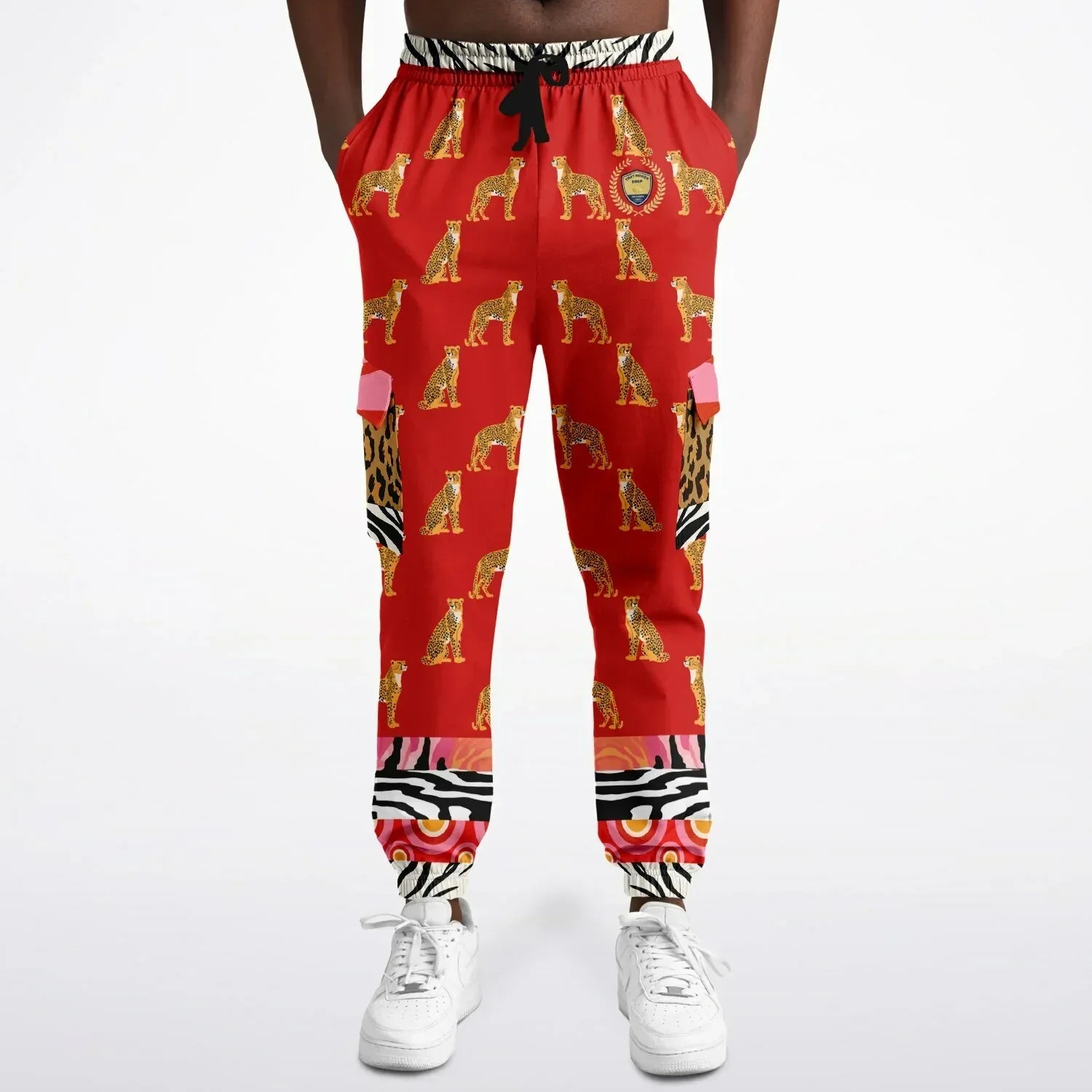Cheetah in Pink Zebra Stripes Revisited Eco-Poly Unisex Cargo Joggers