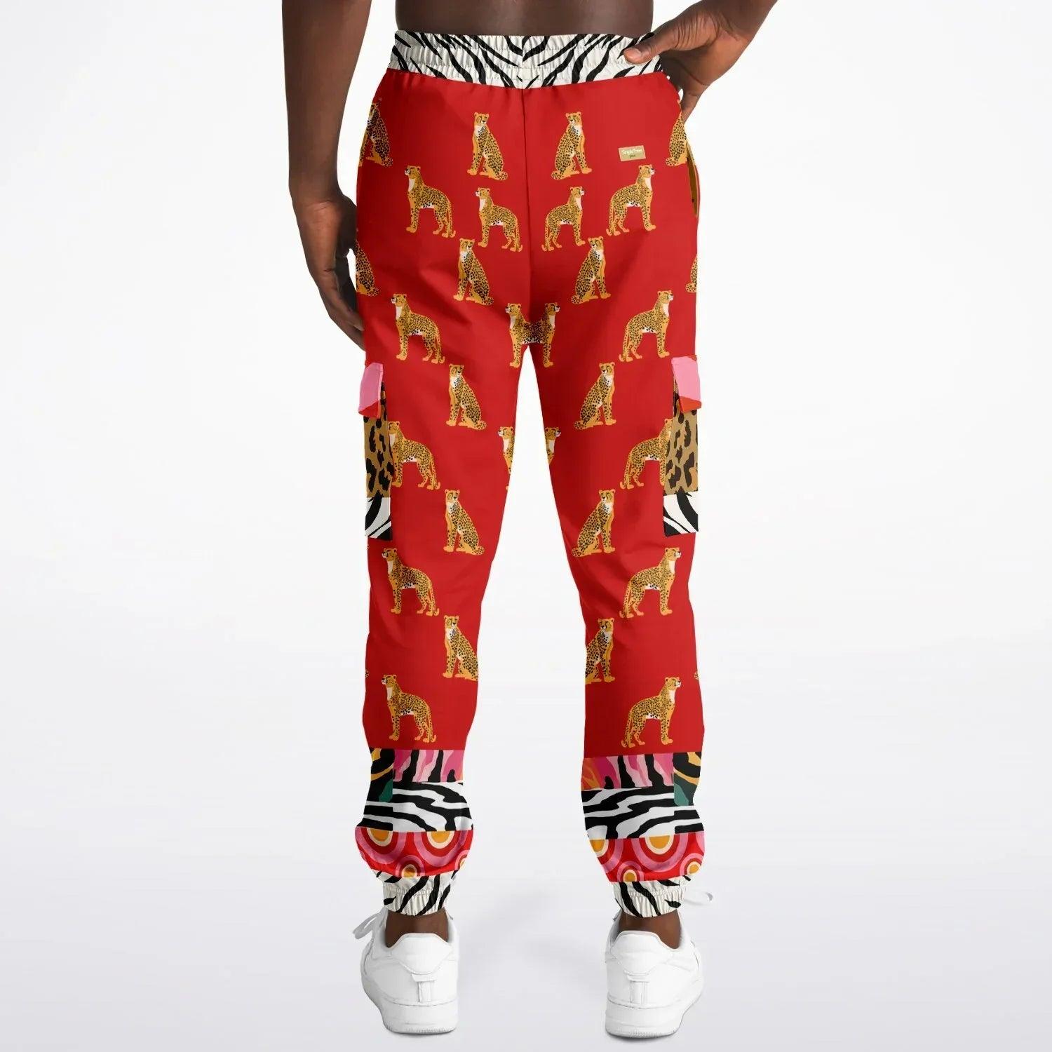 Cheetah in Pink Zebra Stripes Revisited Eco-Poly Unisex Cargo Joggers