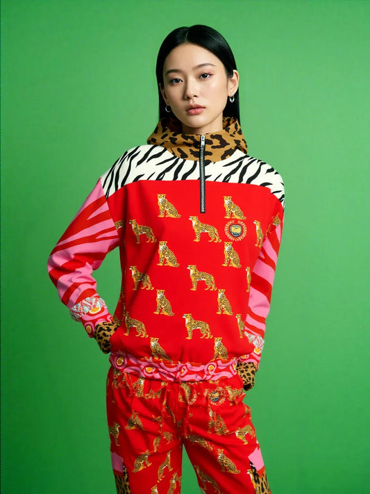 Cheetah in Pink Zebra Stripes Heavyweight Quarter Zip Unisex Pullover