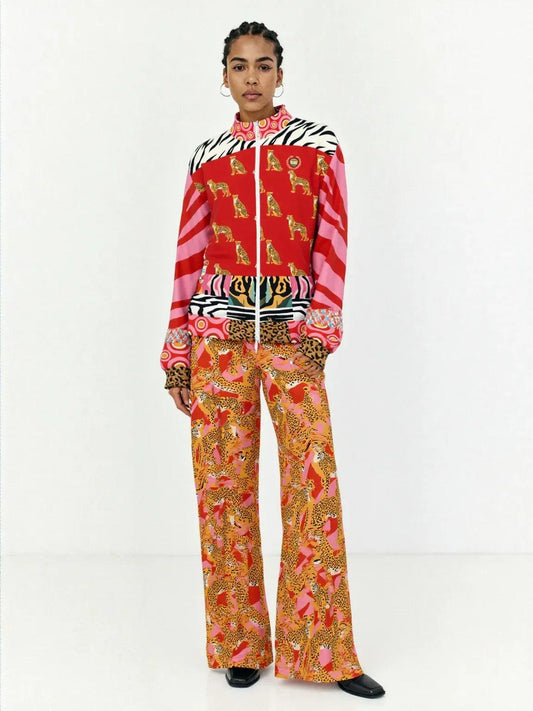 Cheetah in Pink Tiger Stripes Eco-Poly Wide Leg Pants