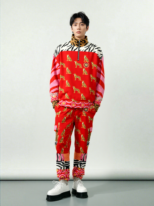 Cheetah in Pink Zebra Stripes Heavyweight Quarter Zip Unisex Pullover